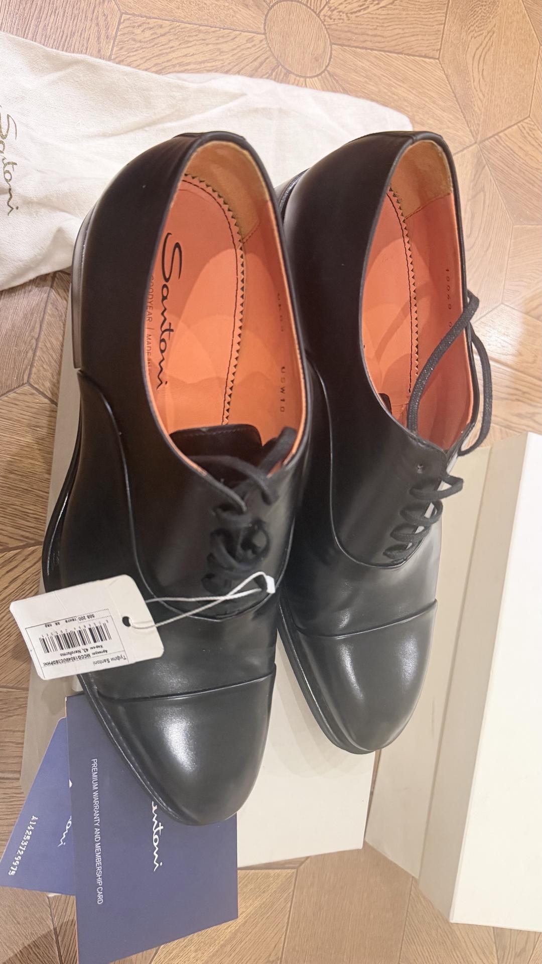 Santoni Men's polished black leather Oxford shoes — фото 2