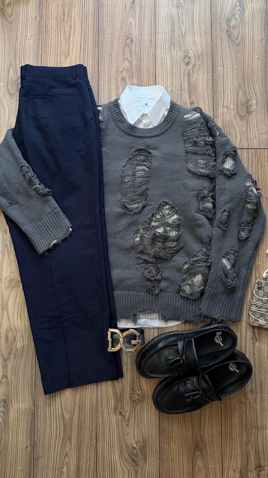 Нет бренда Post-Apocalyptic Zombie Core Heavily Shredded Destroyed Opium Style Knit Sweater — фото 2