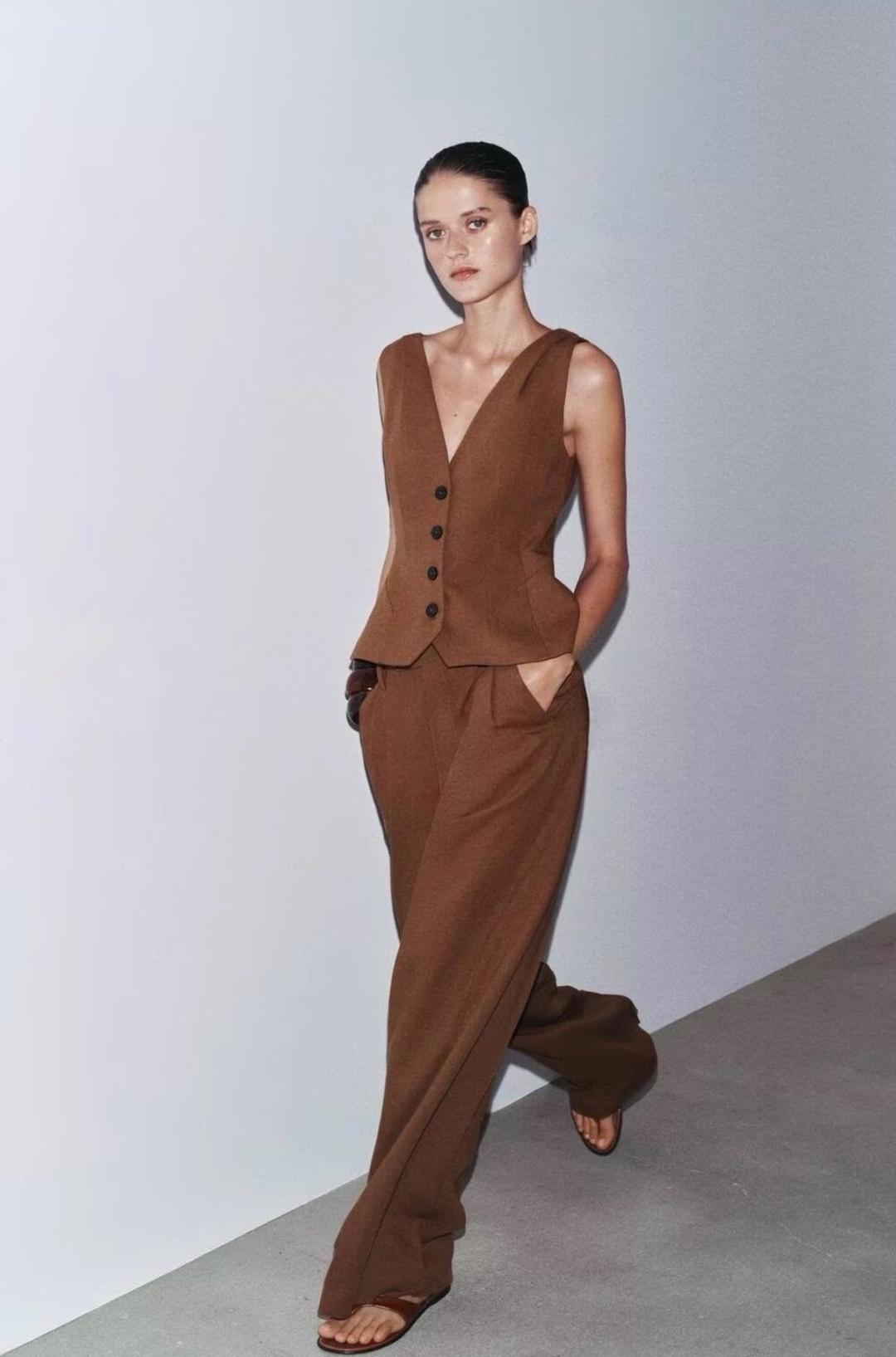 Zara Костюм с жилетом и широкими брюками — фото 2