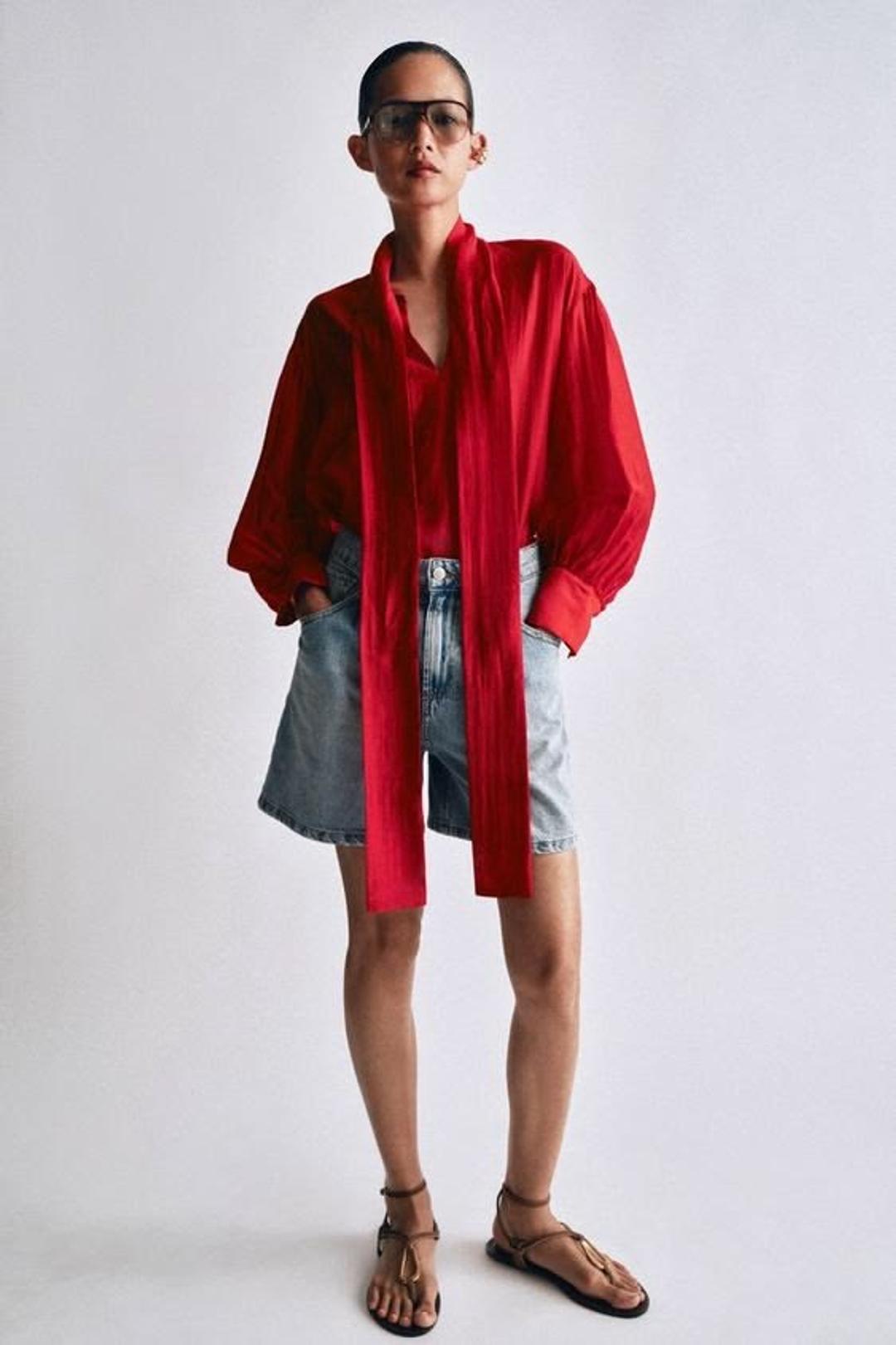 Zara Красная блуза с бантом Zara — фото 2