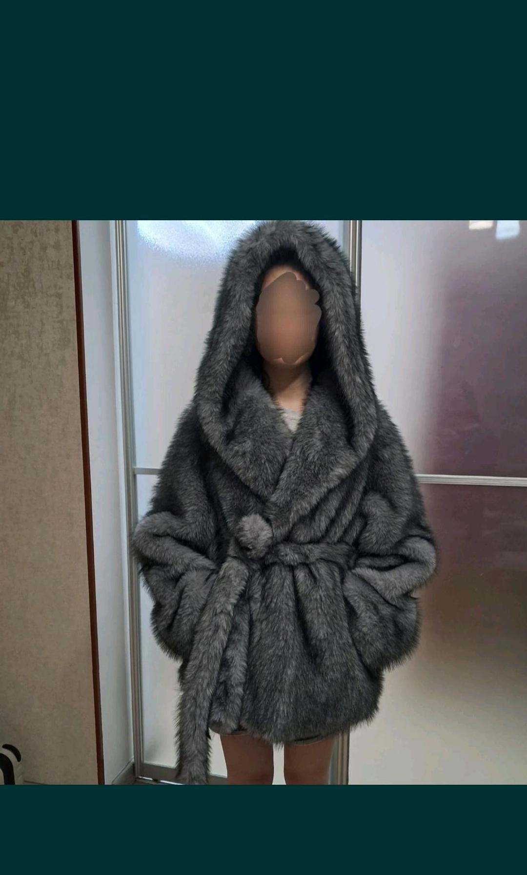 Нет бренда Шуба с капюшоном чернобурка — фото 2