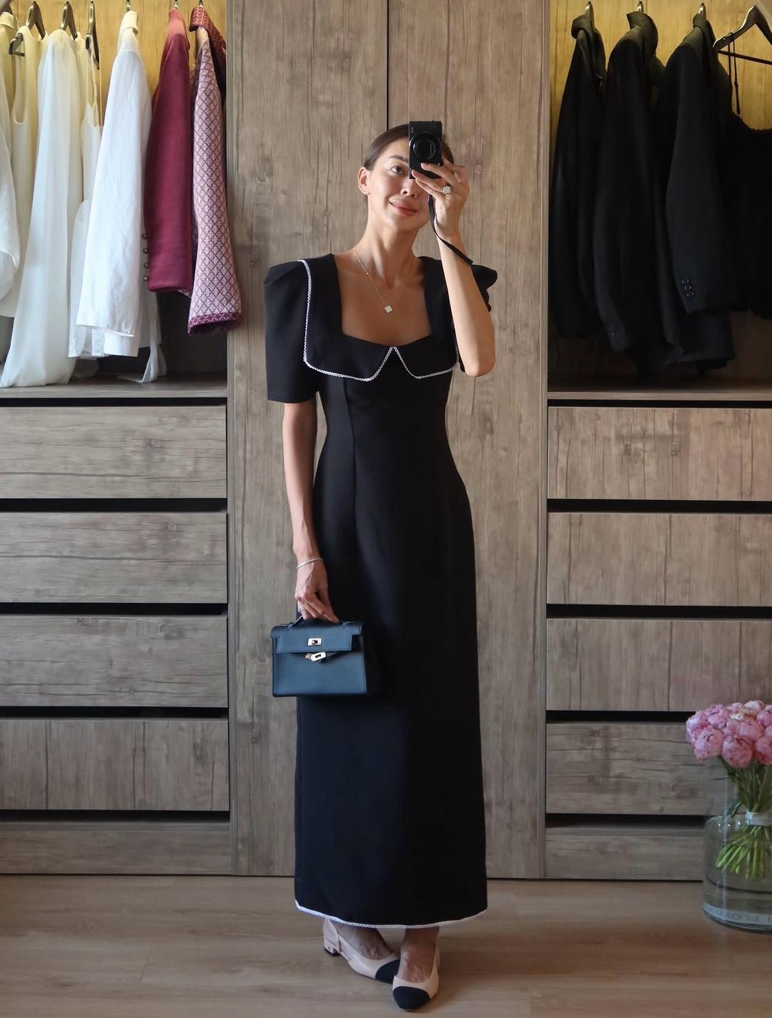 sz store Черное платье миди с контрастной отделкой — фото 2