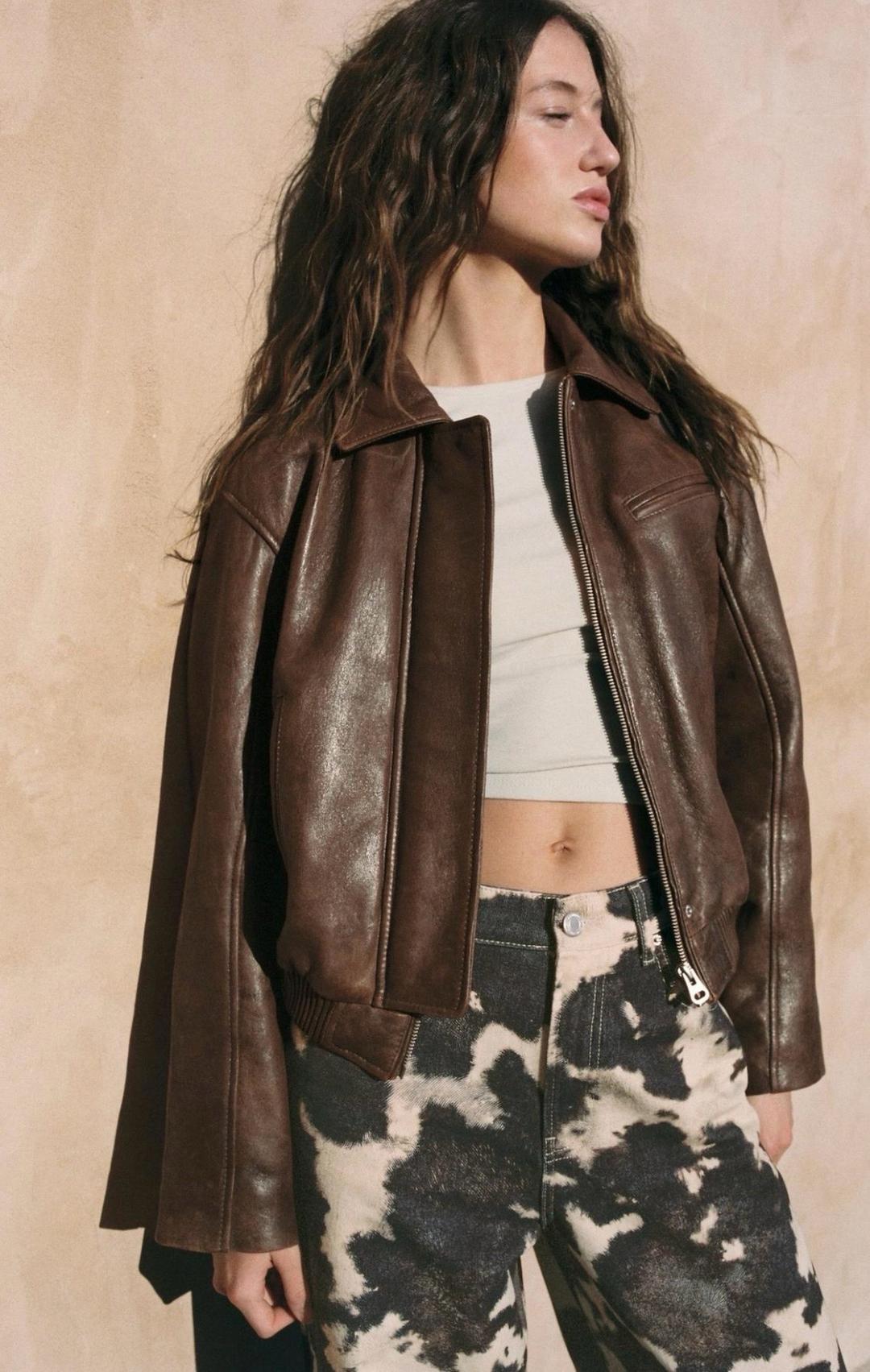 Pull & Bear Бомбер из 100% кожи — фото 2