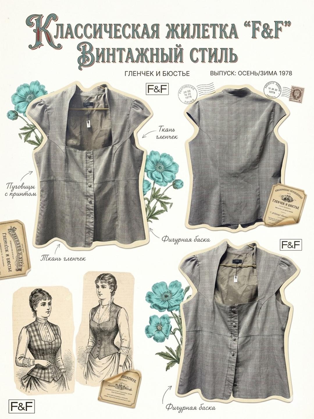 F&F Элегантный жакет(топ-жилет)с квадратным вырезом и коротким рукавом smart casual — фото 2