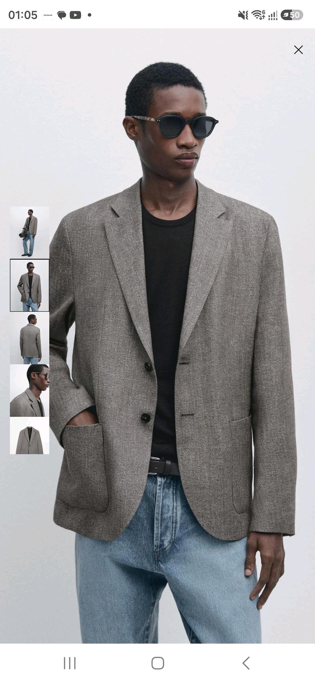 Massimo Dutti Мужской блейзер приталенного кроя, серый меланжевый — фото 2