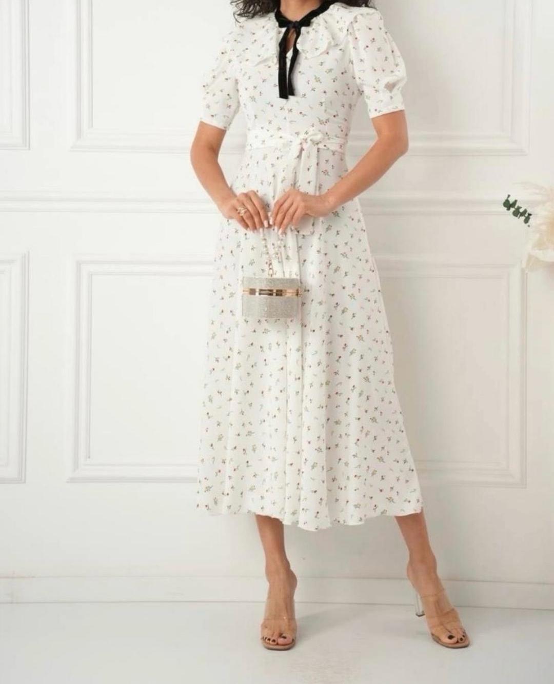 Fashion Платье миди с цветочным принтом и воротником — фото 2
