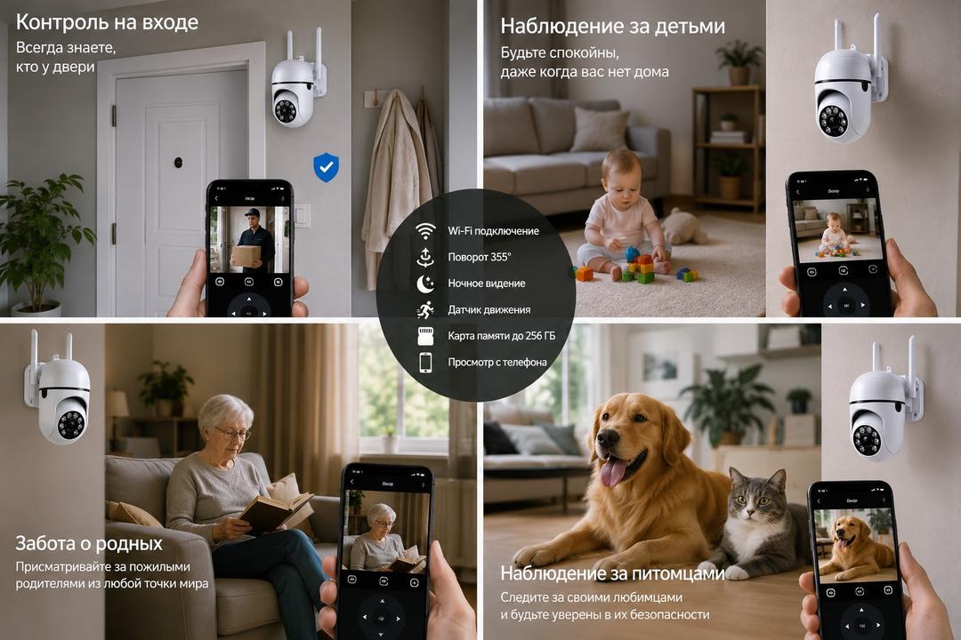 Нет бренда Новая Камера видеонаблюдения Wi-Fi Full HD PTZ 360 , IP-камера — фото 2
