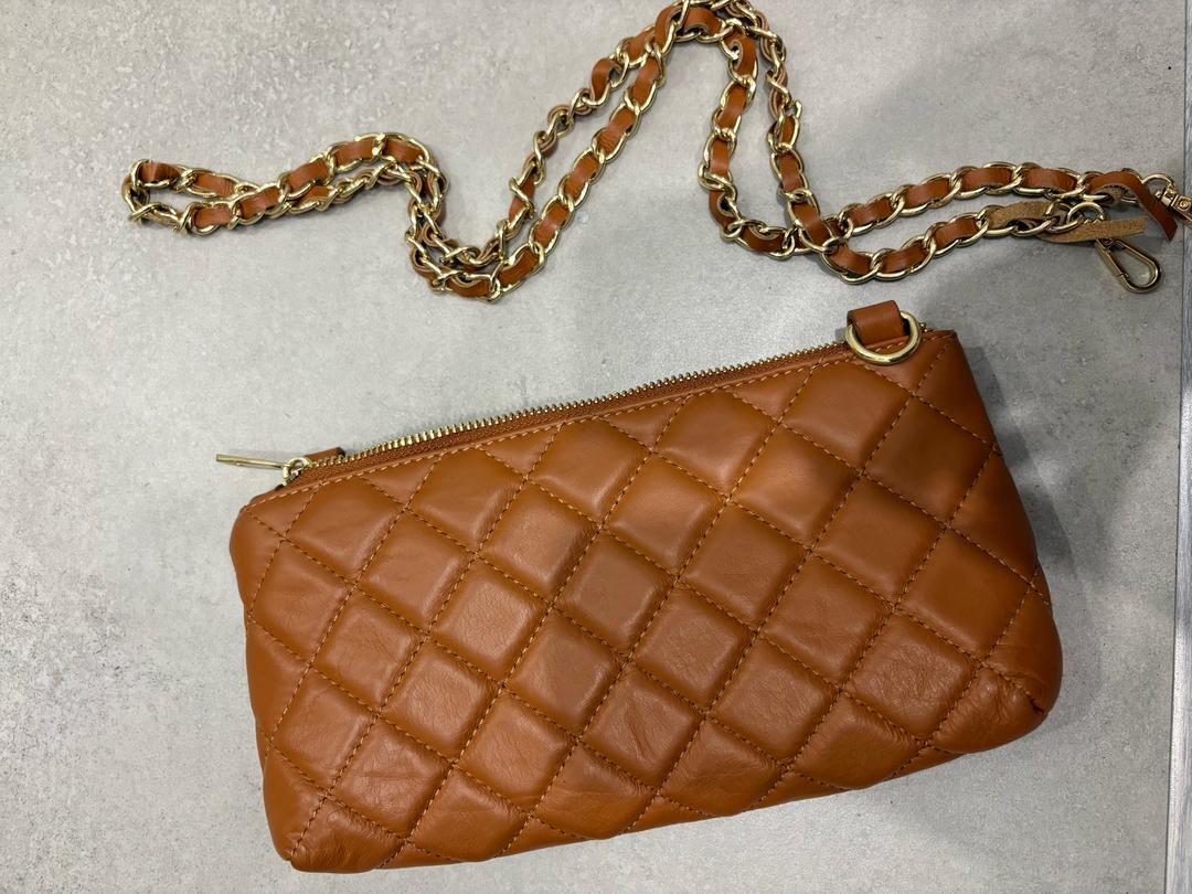 First Genuine Leather Сумка-клатч стеганая кожаная на цепочке borse in pelle — фото 2