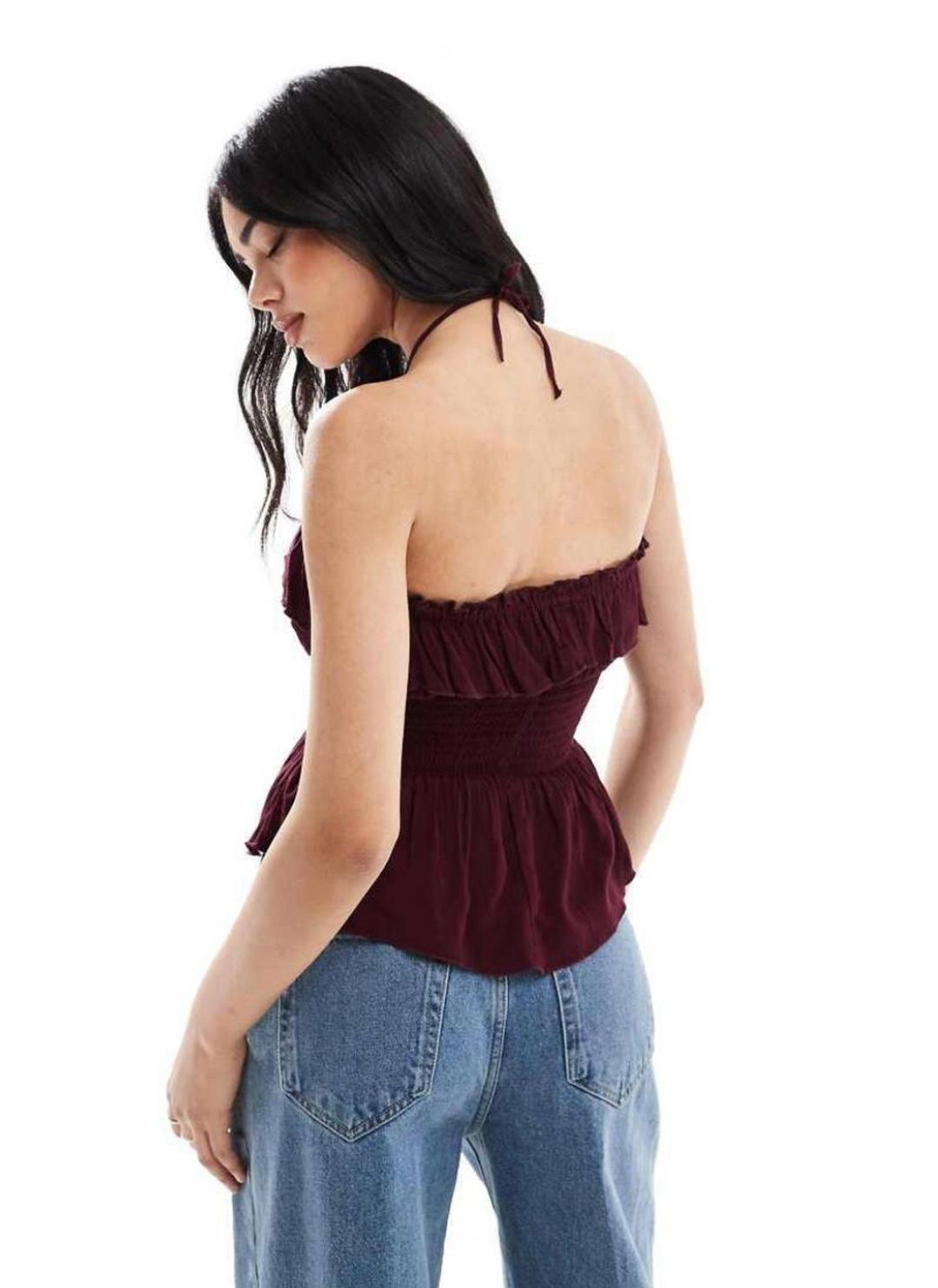 Bershka Топ с оборками и завязкой на шее — фото 2