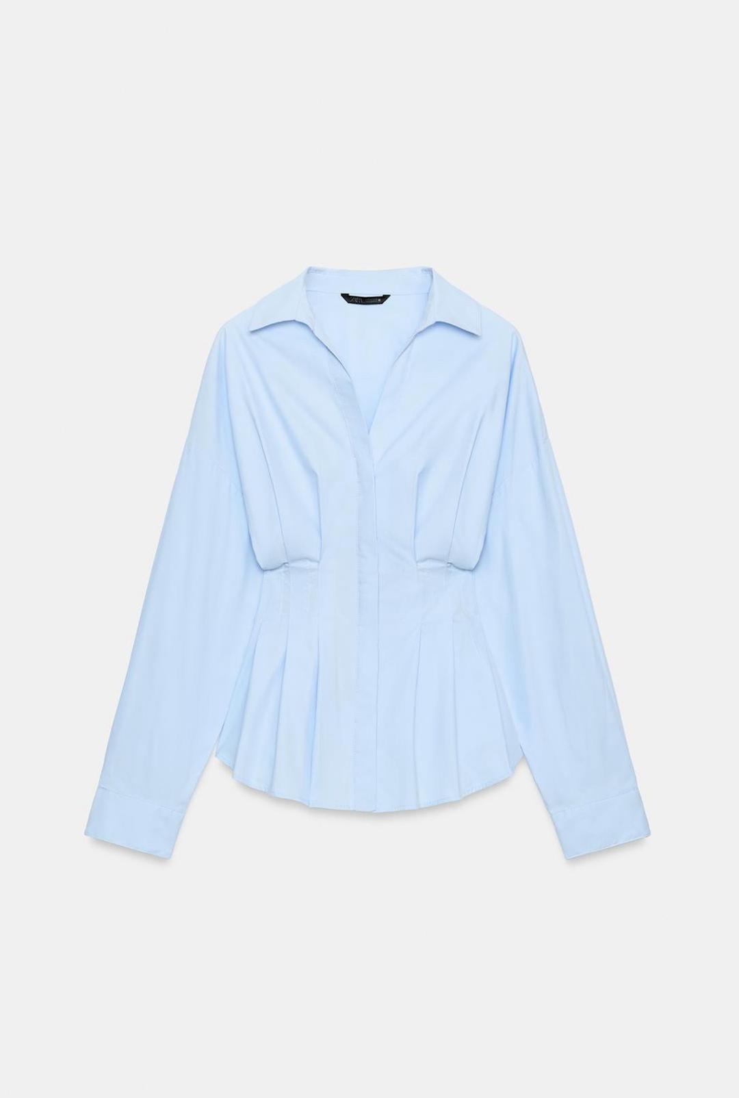 Zara Голубая рубашка с акцентной талией — фото 2