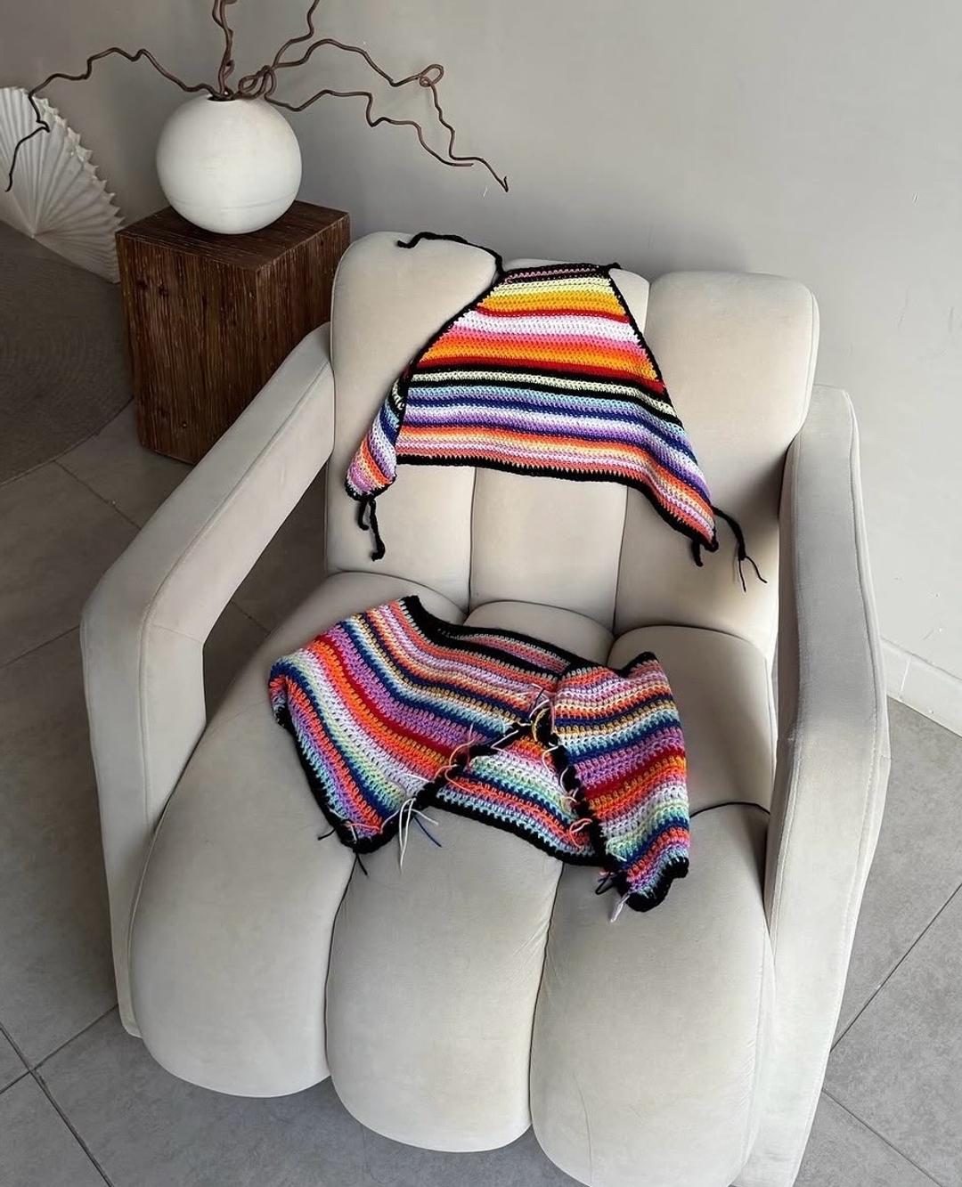 Handmade (ручная работа) Вязанный летний костюм топ и юбка — фото 2