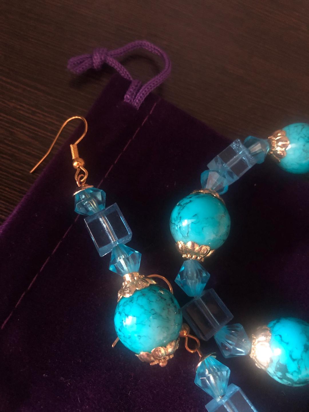 Handmade (ручная работа) Набор серьги+ браслет бирюза — фото 2