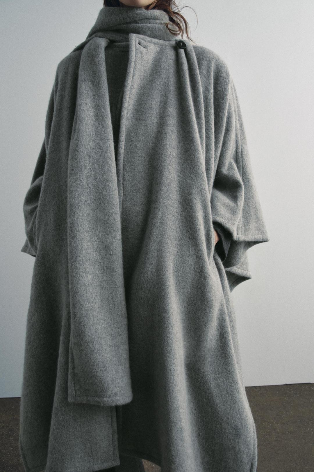 Zara Пальто- накидка из смесовой альпаки с  шарфом — ZW COLLECTION — фото 2