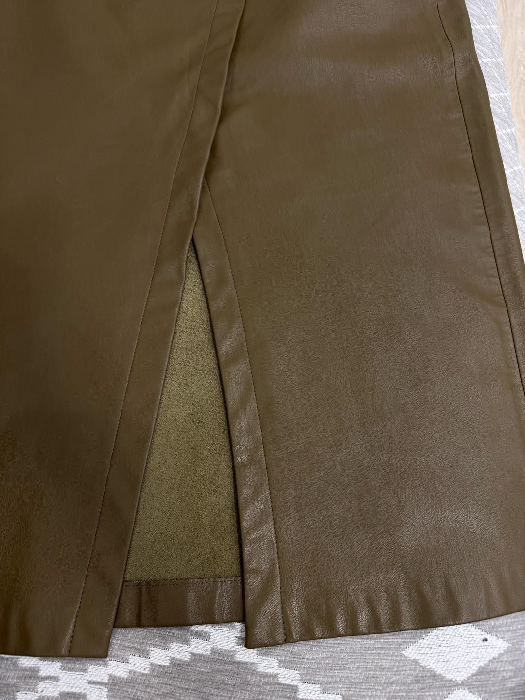 Zara Кожаная юбка хаки от Zara — фото 2