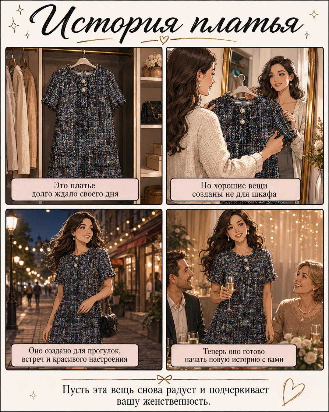 Capamica Платье твидовое Capamica: стиль Chanel, цветной твид — фото 2