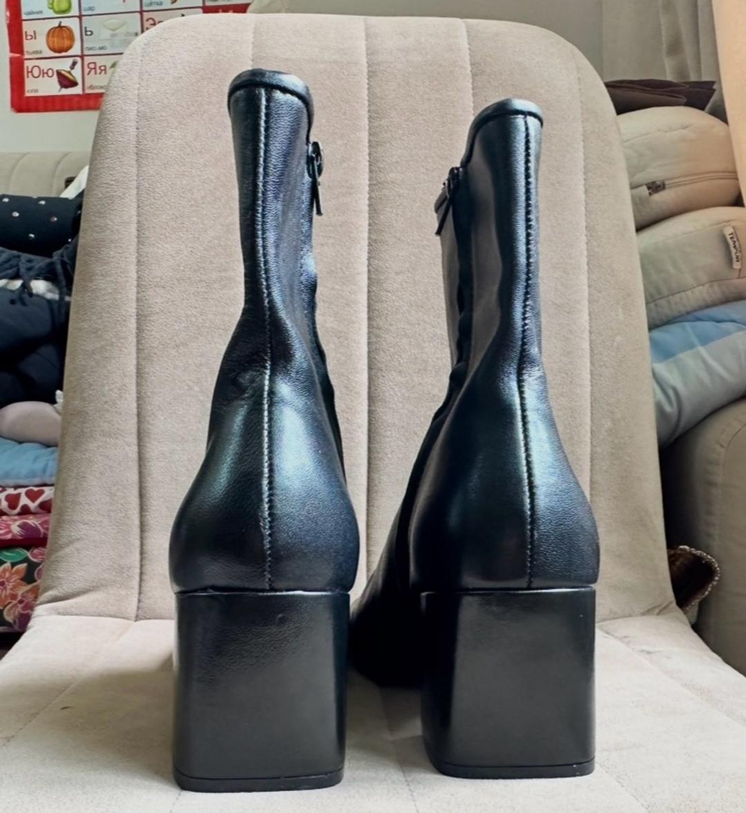 Zara Женские кожаные ботильоны на устойчивом каблуке — фото 2