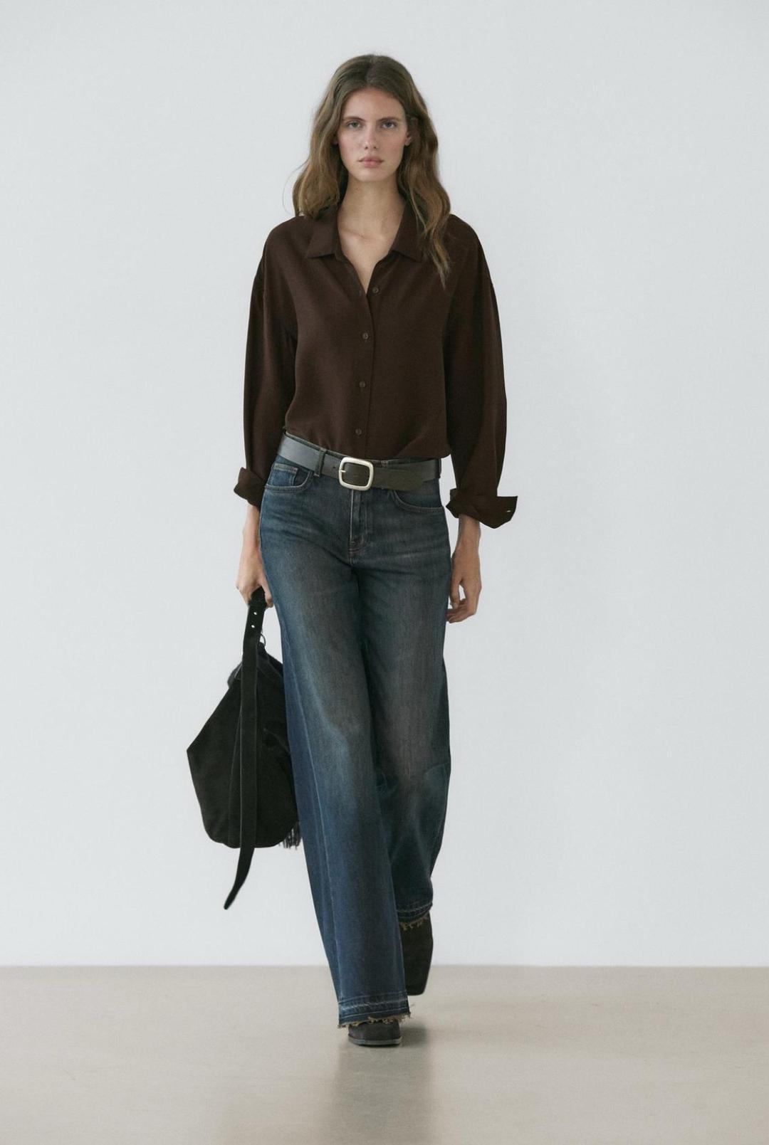 Massimo Dutti Коричневая сатиновая рубашка — фото 2