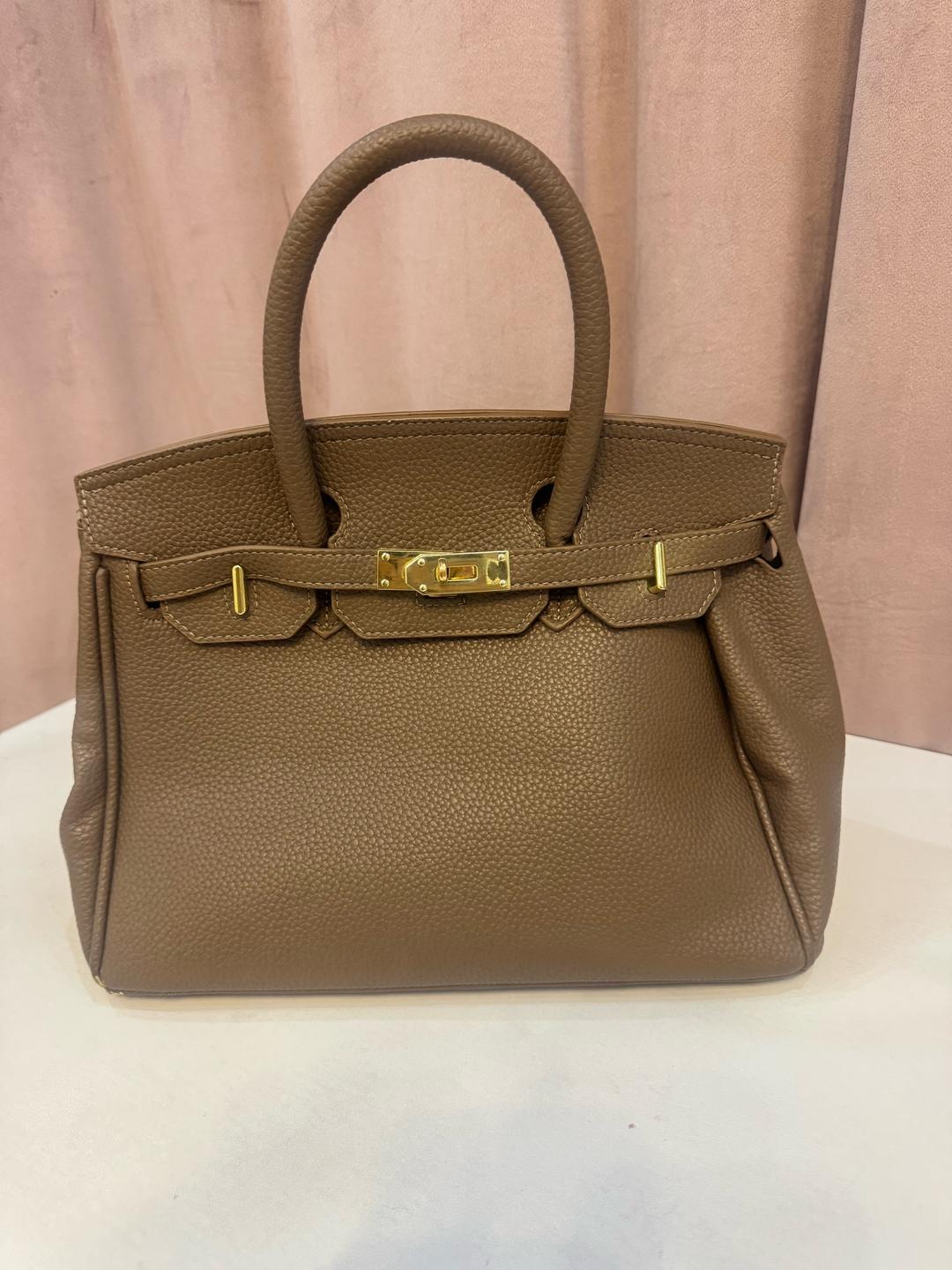 Нет бренда Элегантная сумка тоут в стиле Birkin / Кожаная сумка кофейного цвета — фото 2