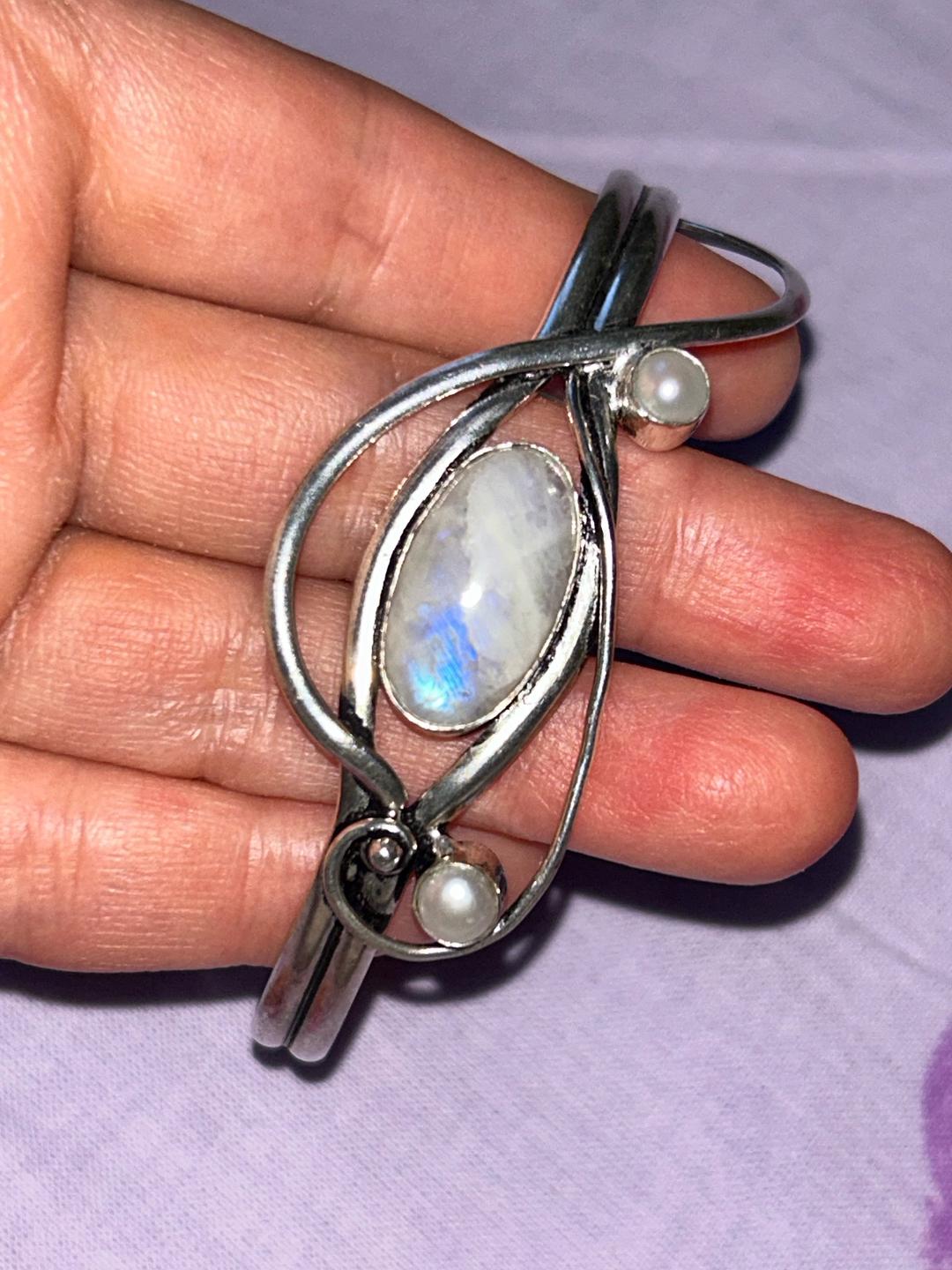 Handmade (ручная работа) Браслет с Лунным камнем и Жемчугом — фото 2