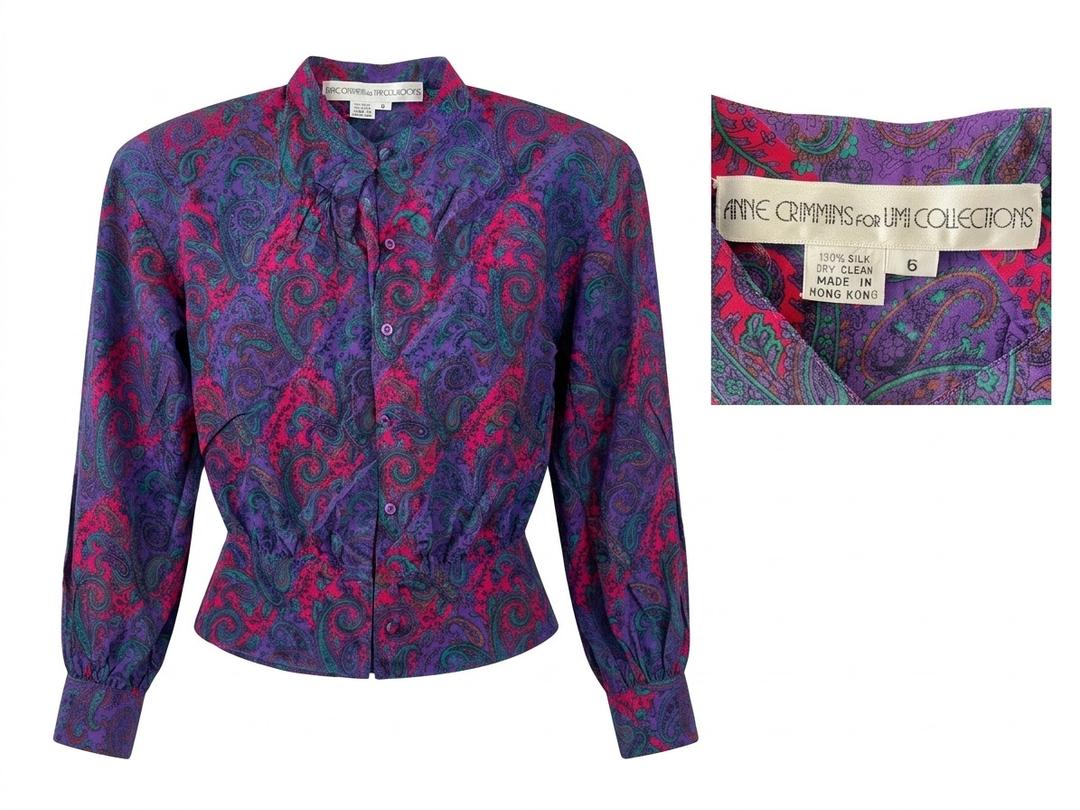 Anne Crimmins Костюм Anne Crimmins винтаж Hong Kong100% Silk с восточным принтом пейсли — фото 2