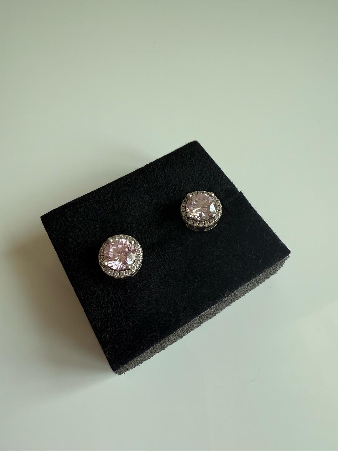 Silver Пусеты из серебра -серьги-гвоздики, камень розовый циркон, не бижутерия (!) — фото 2