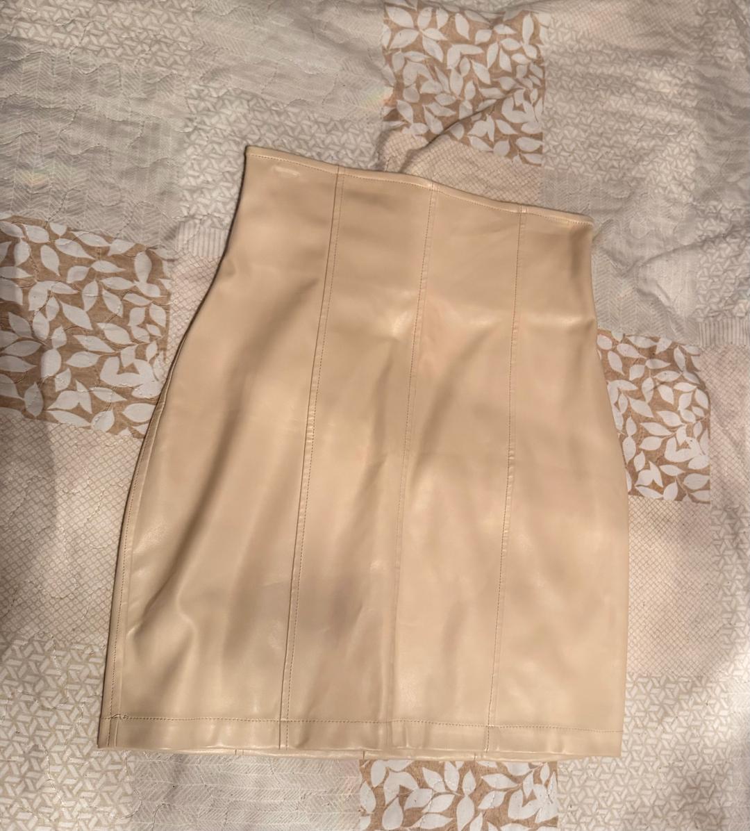 Fresh Dress Бежевая мини-юбка на талии из экокожи — фото 2