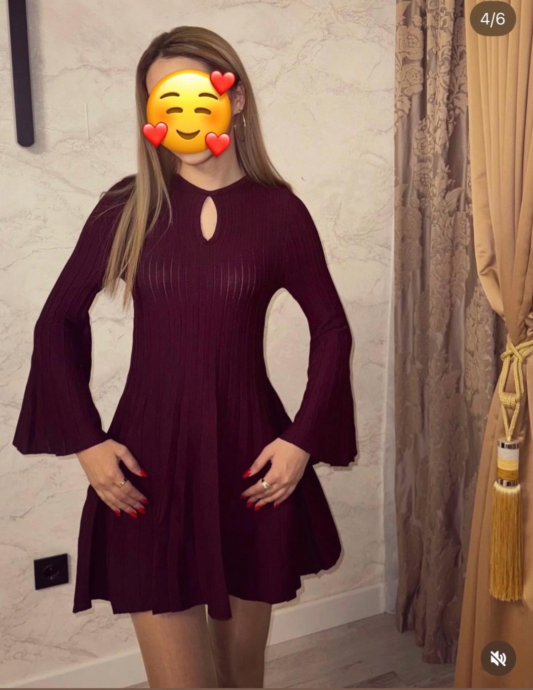 Нет бренда Платье лапша с расклешённой юбкой, бордовое / винное,черное, S–M — фото 2