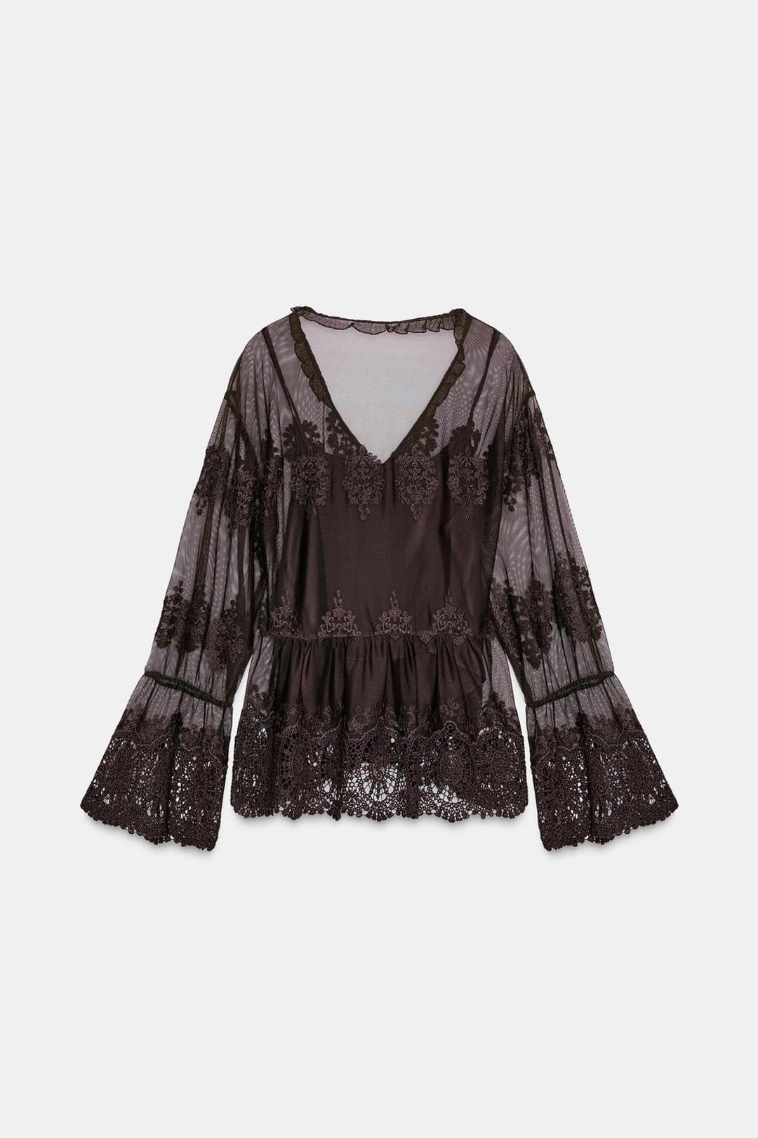 Zara Кружевная блуза из тюля — фото 2