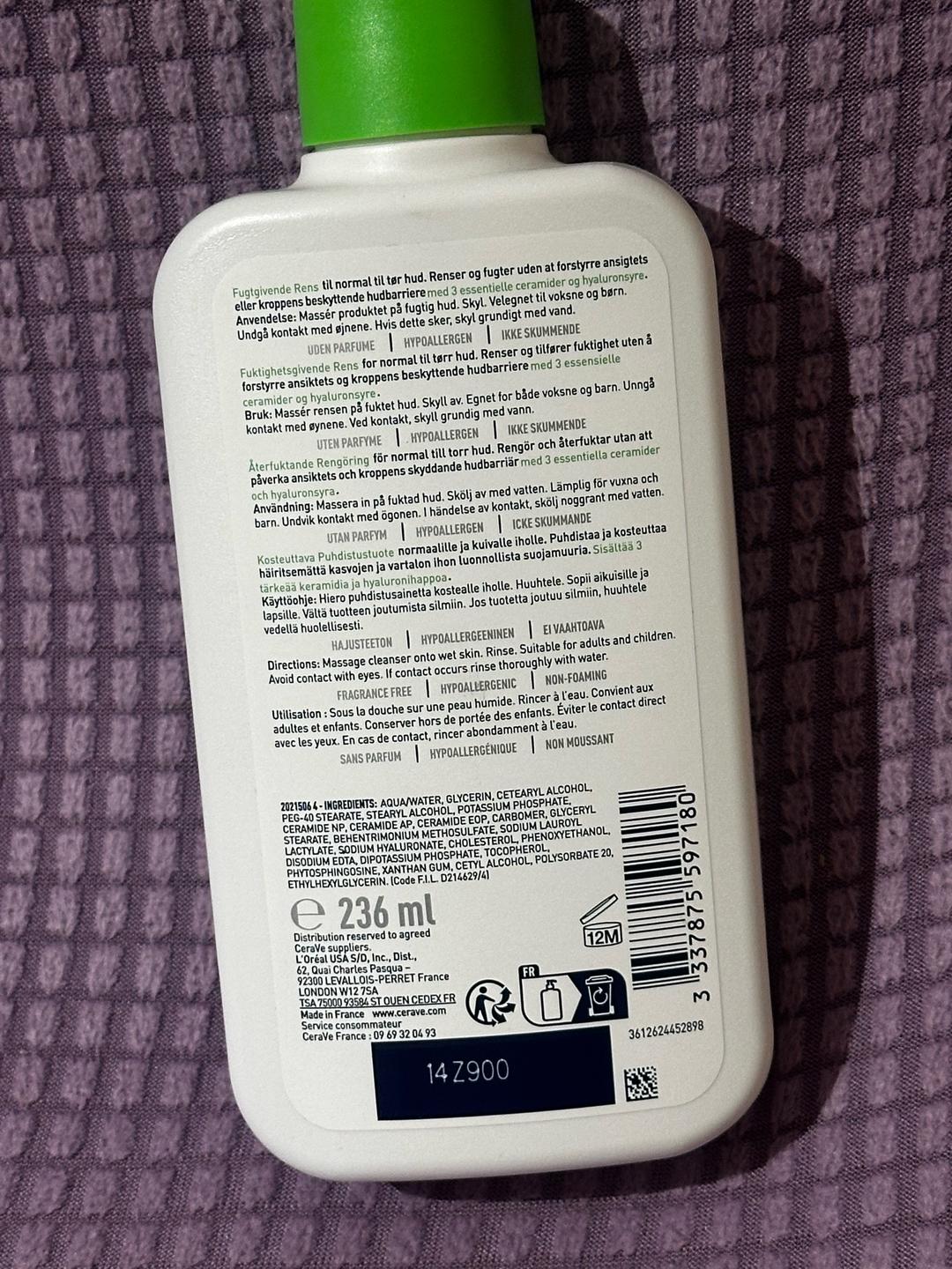 CeraVe Увлажняющий очищающий крем-гель для нормальной и сухой кожи лица и тела — фото 2