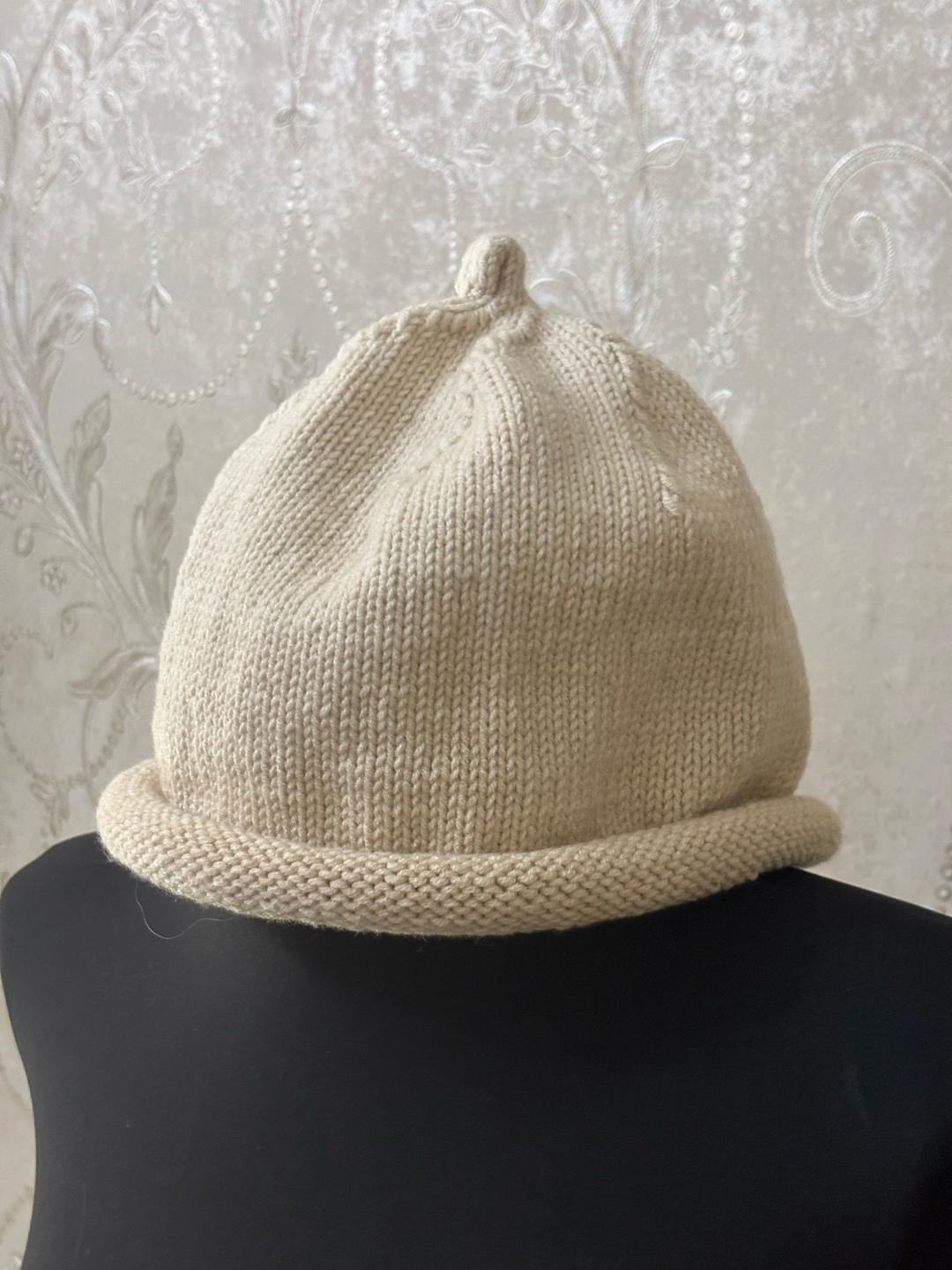 Handmade (ручная работа) Вязаная шапка, универсальный бежевый цвет — фото 2