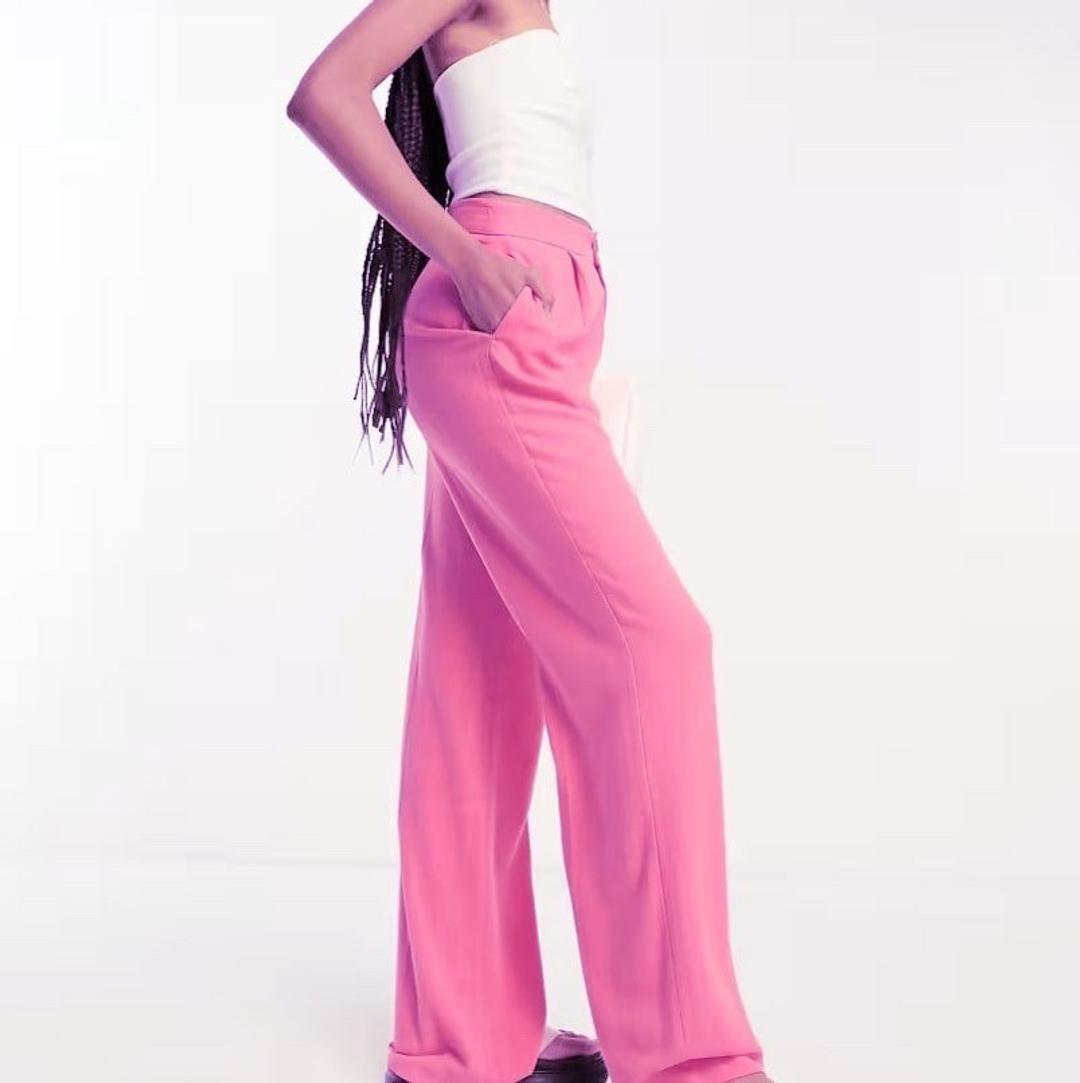 ASOS Брюки Asos  р 44-46 (на талию 71-73 см) вискоза/лён розовые летние широкие wide — фото 2