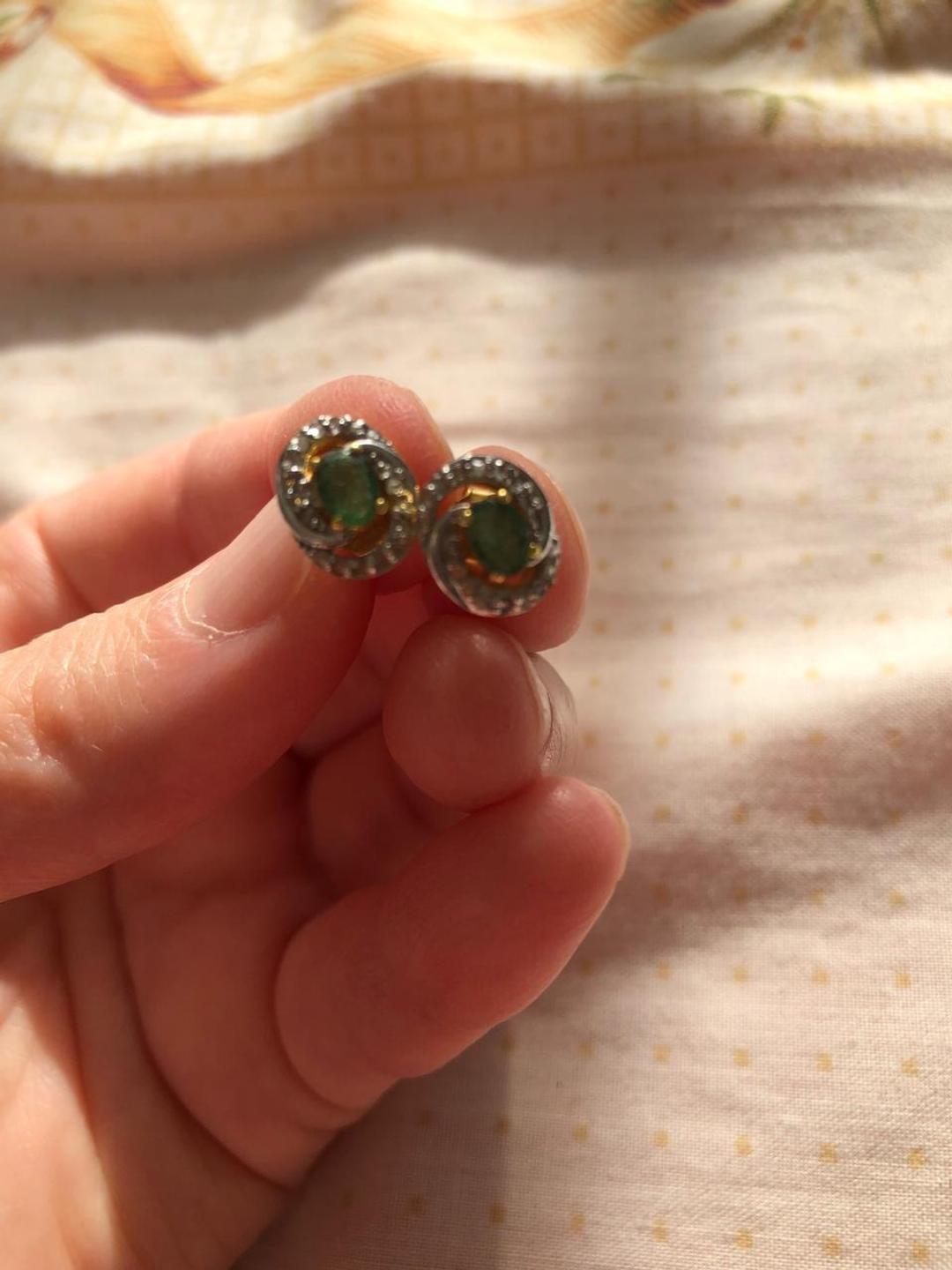 Handmade (ручная работа) Серьги с изумрудами и бриллиантами — фото 2