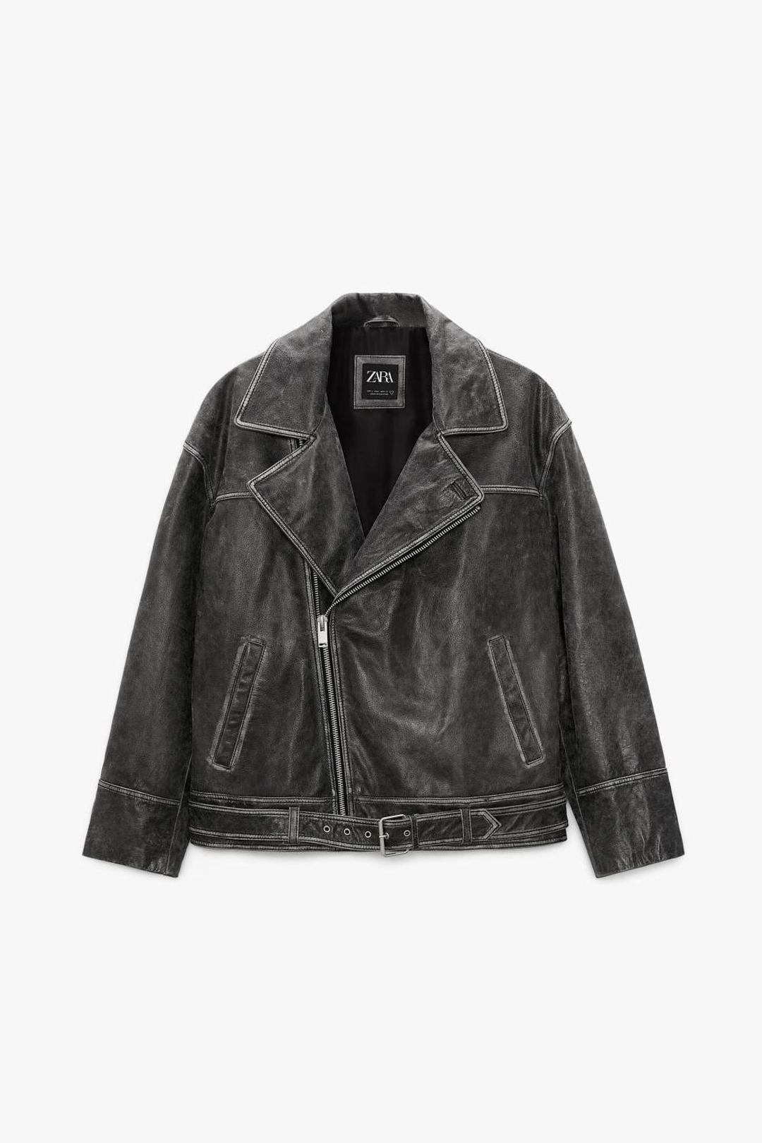Zara Куртка-косуха из натуральной кожи с эффектом состаренности — фото 2
