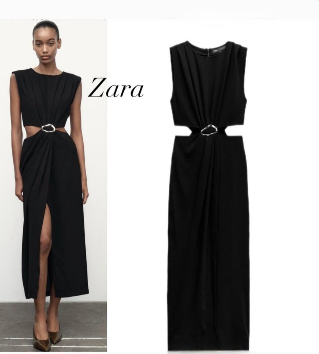 Zara Черное платье Zara с вырезами и декоративной пряжкой — фото 2