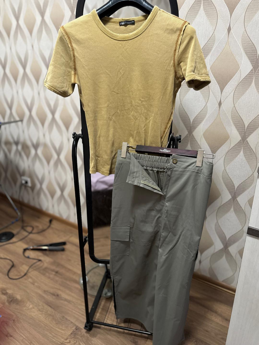 Zara Новая Юбка карго цвет хаки длина макси на рост 163 в подарок футболка Зара — фото 2
