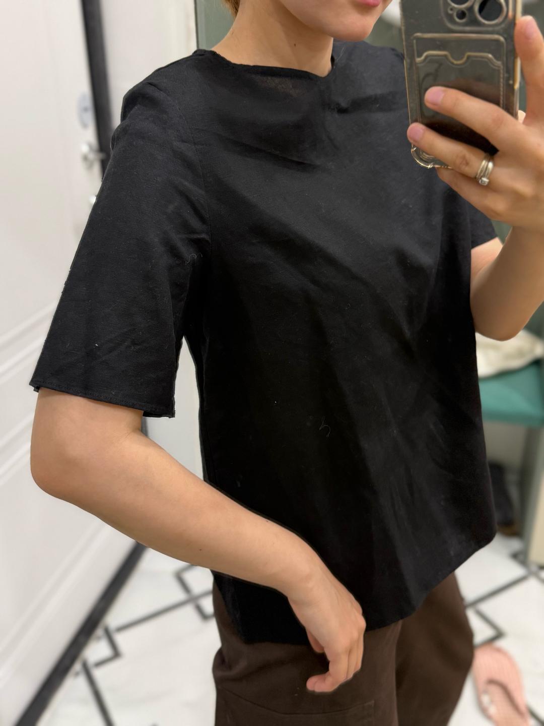 Zara Черная футболка лён  ZARA — фото 2