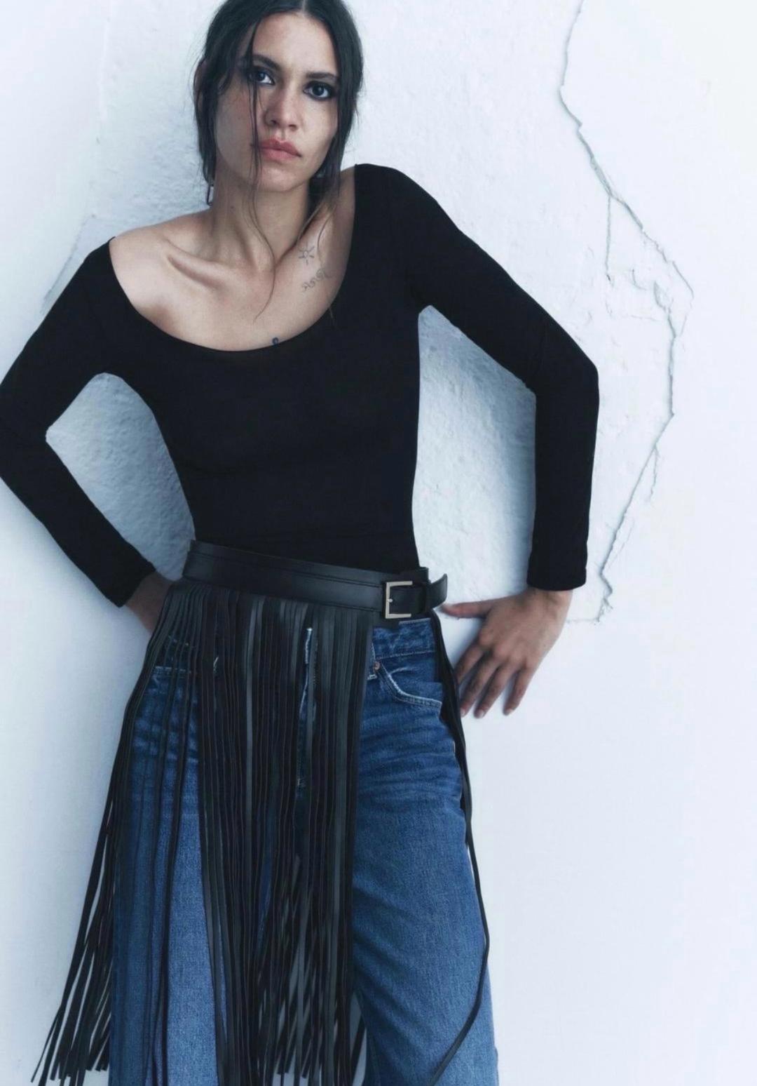 Zara Ремень с бахромой натуральная кожа — фото 2
