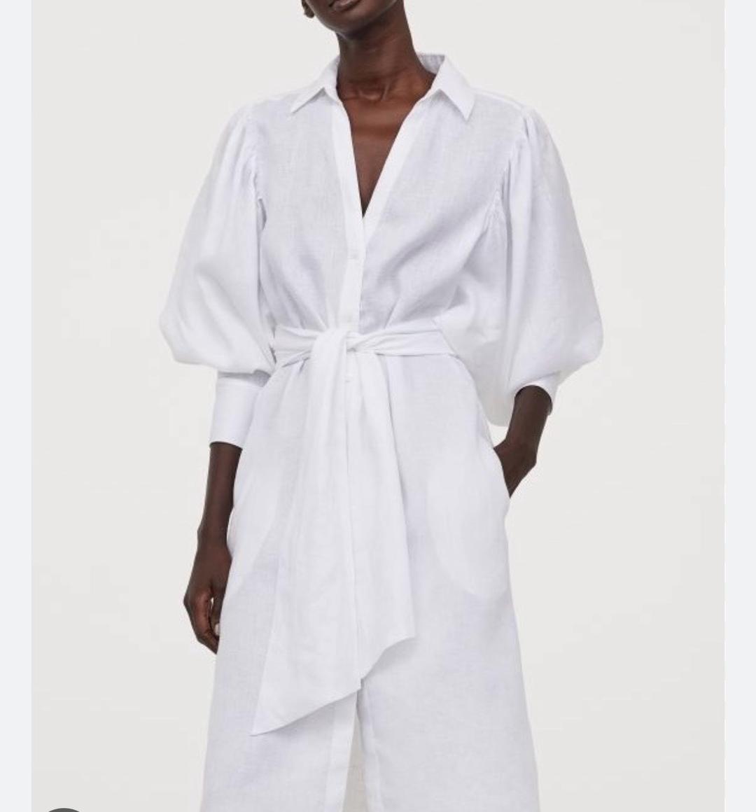H&M Белое платье-рубашка из льна лимитированная коллекция HM Johanna Ortiz — фото 2