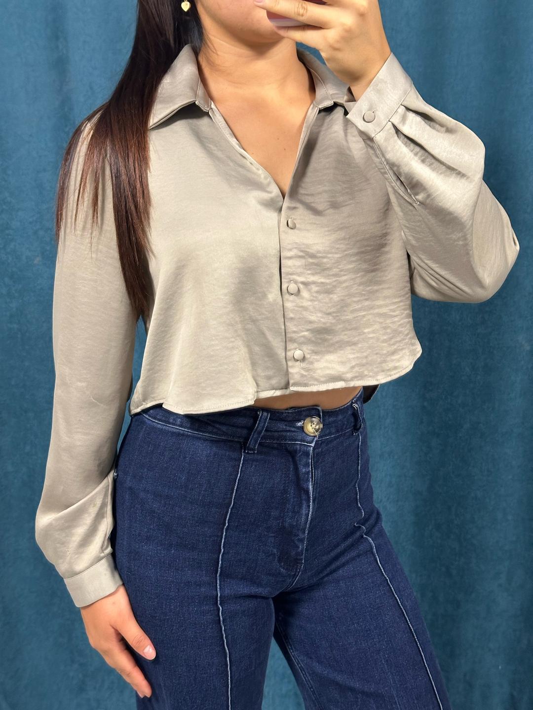 Zara Укороченная атласная блуза с длинным рукавом — фото 2