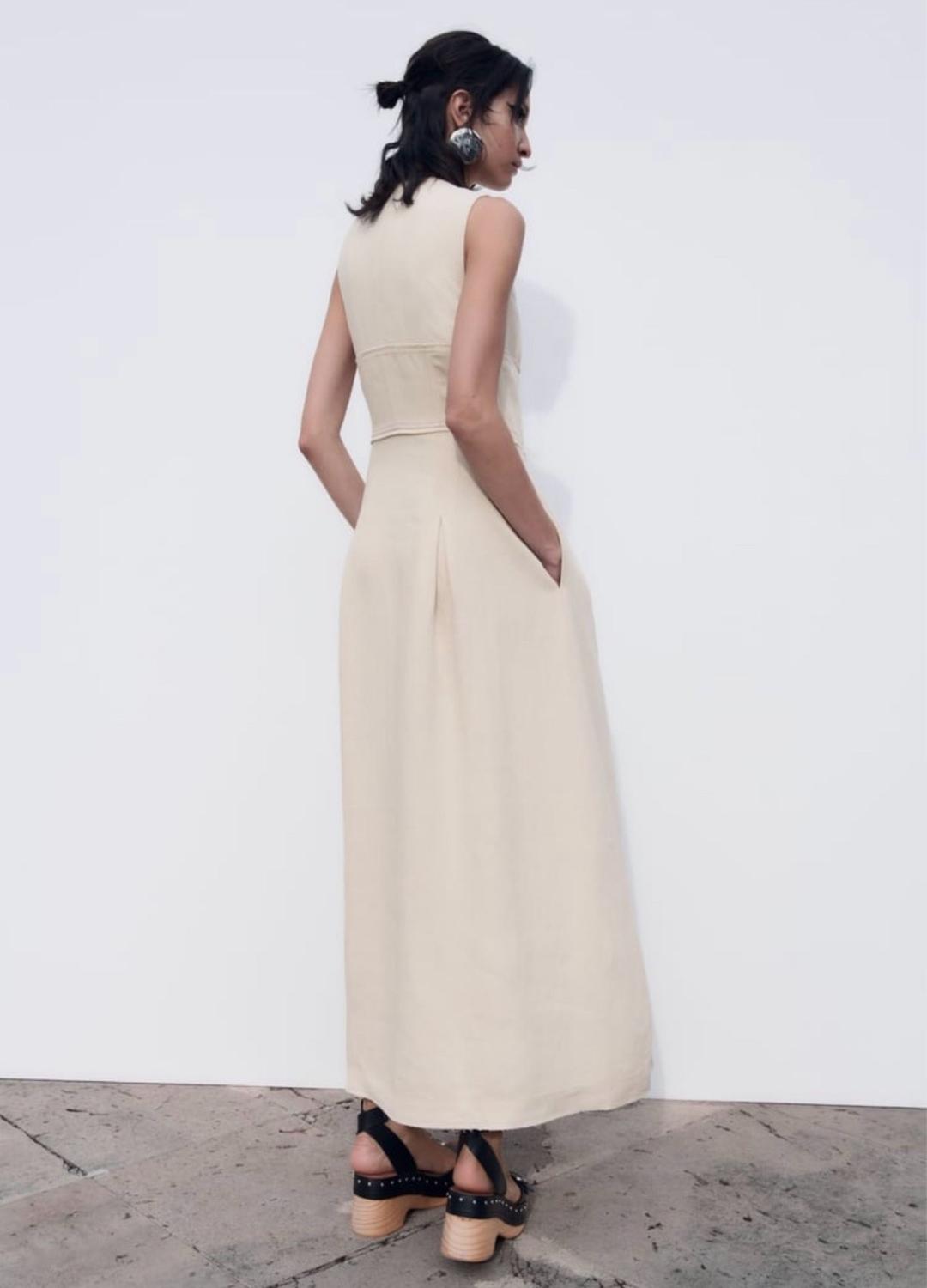 Zara Платье миди ZARA с молнией, лён — фото 2