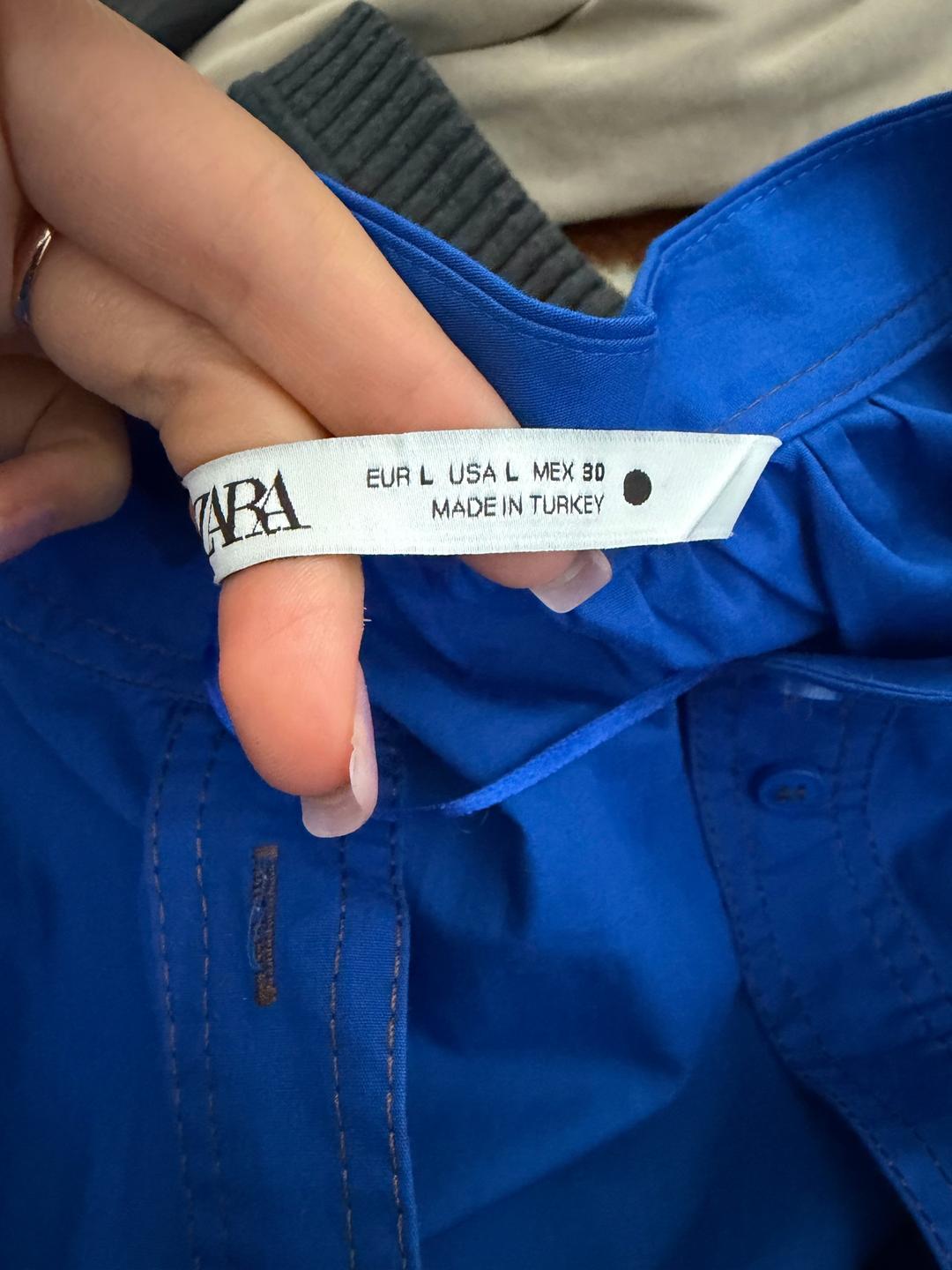 Zara Синее платье мини с длинными рукавами и оборкой — фото 2