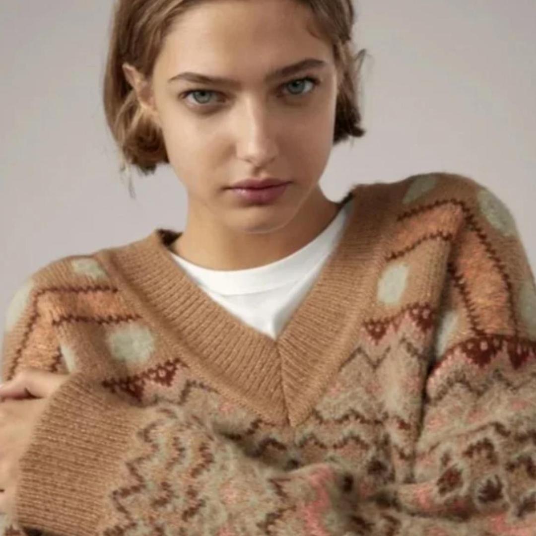 Zara Укороченный свитер Zara свободного кроя с V-вырезом — фото 2