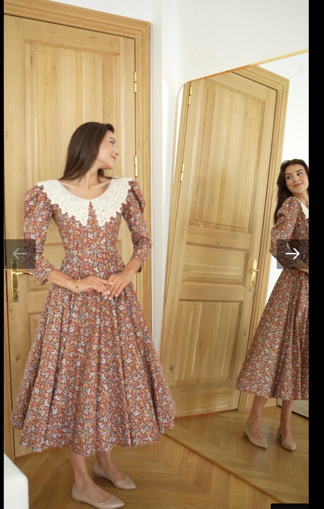 nillushvintage Платье винтаж с цветочным принтом и кружевным воротником — фото 2