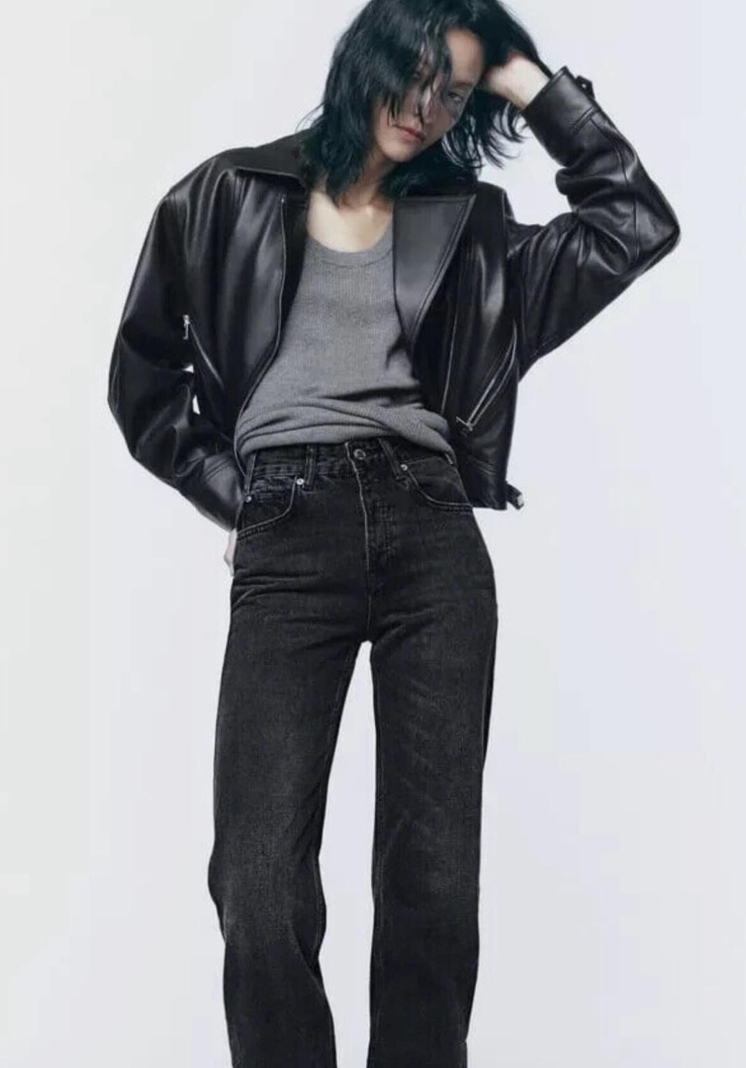 Zara Укороченная кожаная куртка Zara — фото 2