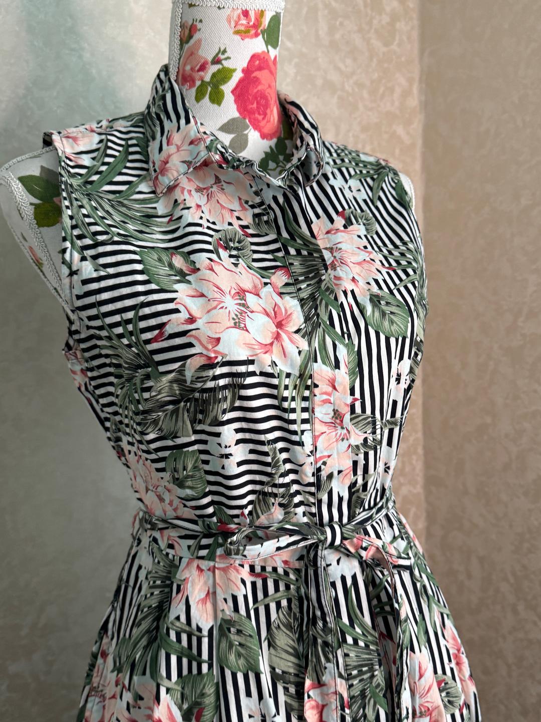 Mango Платье-миди в полоску с тропическим принтом Mango Casual, размер L (USA M) — фото 2