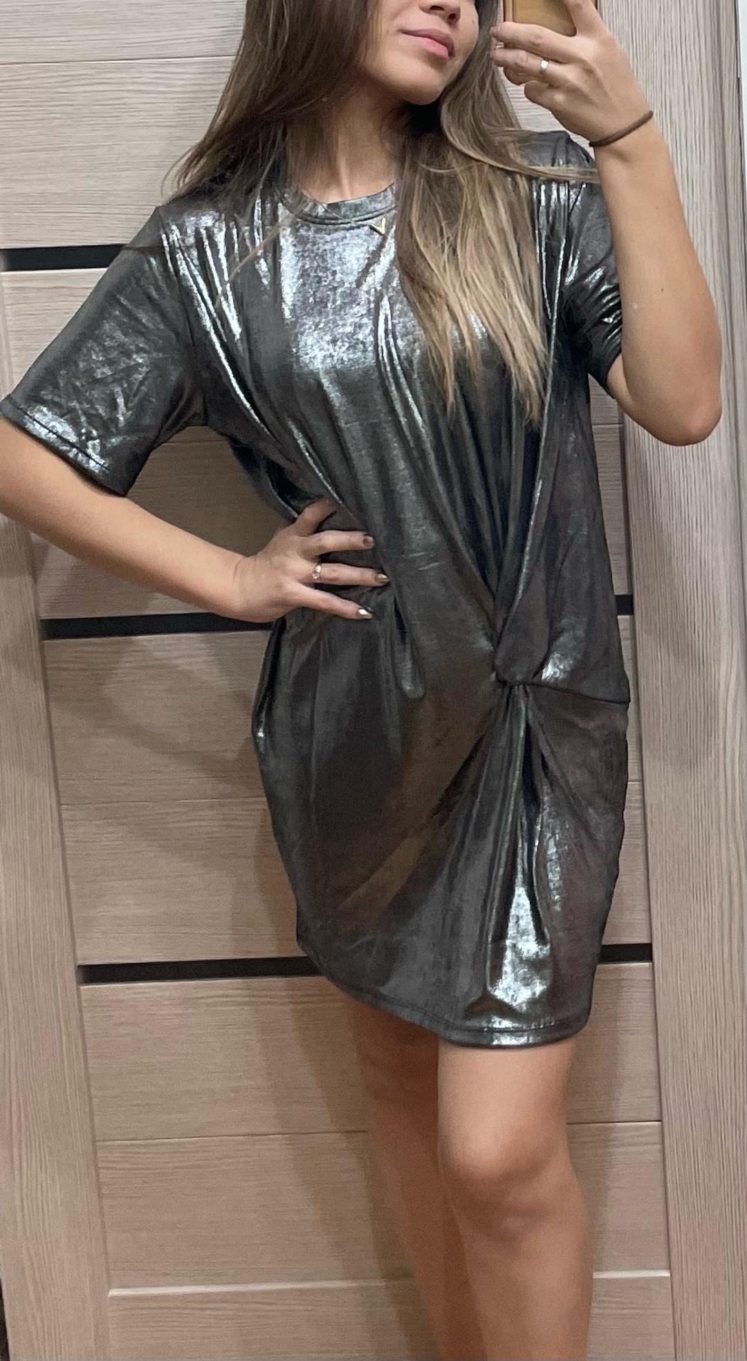 Zara Платье мини металлик с узлом — фото 2