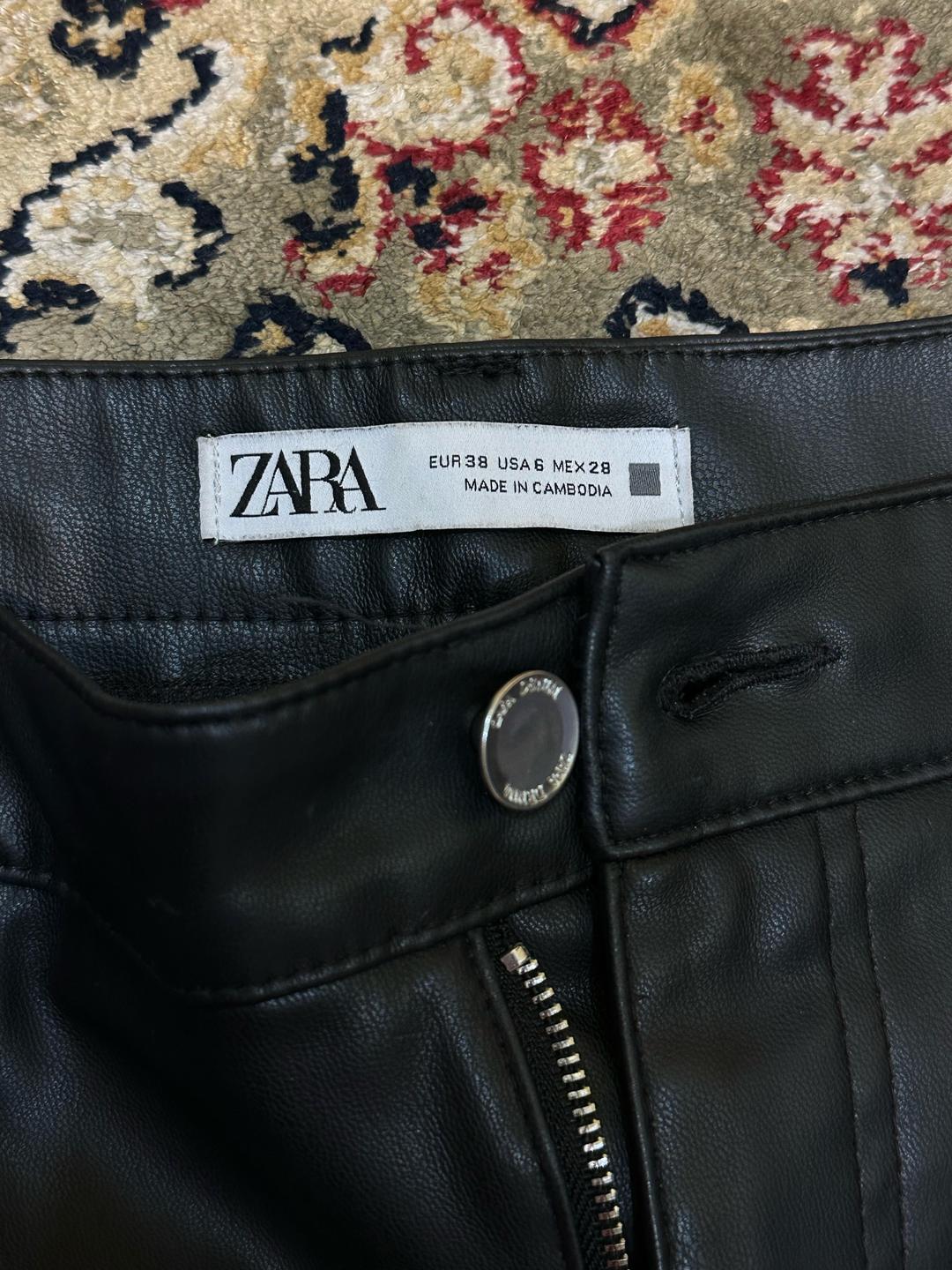 Zara Черный кожаные брюки Zara — фото 2