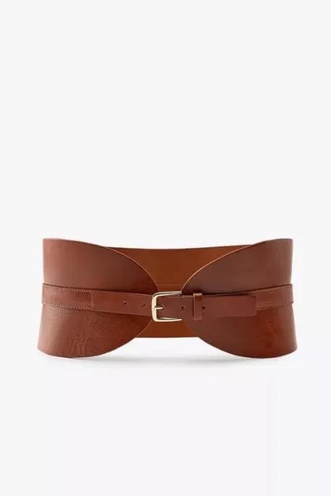 Zara Кожаный пояс-саш Zara широкий коричневый — фото 2