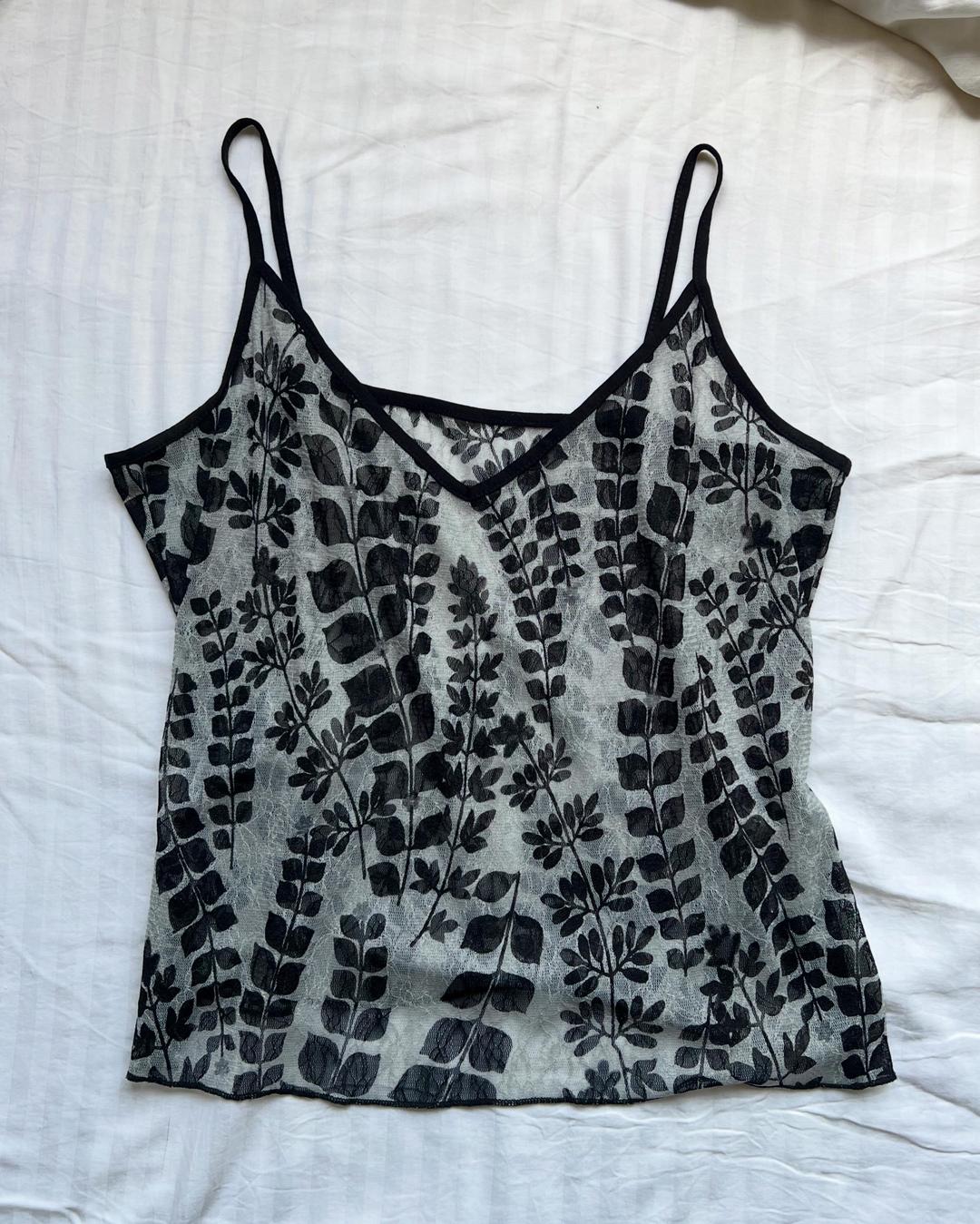 Винтаж Полупрозрачный топ на бретелях с растительным принтом / mesh cami top — фото 2