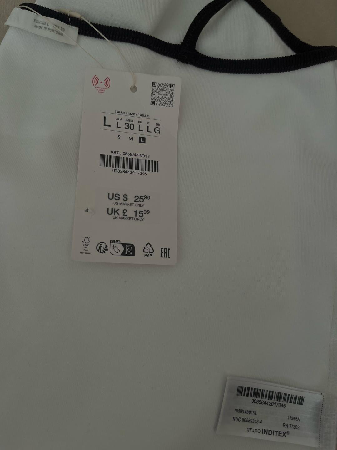 Zara Новый белый топ с коричневыми лямками, бренда Zara, L размера — фото 2